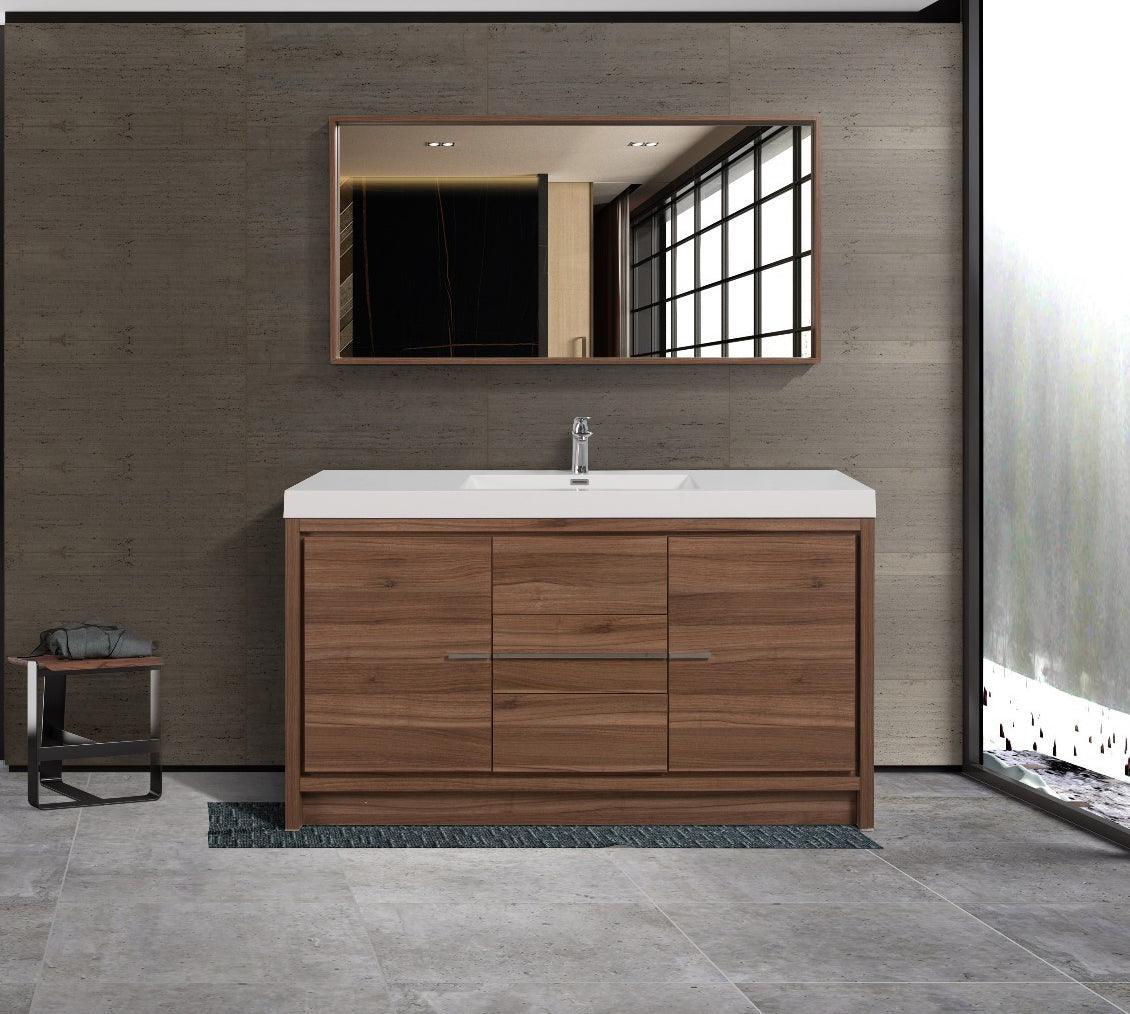 60" Walnut Freestanding Single Sink Bathroom Vanity with White Polymarble Countertop-Migration_Bathroom Vanities-DECOROLALA