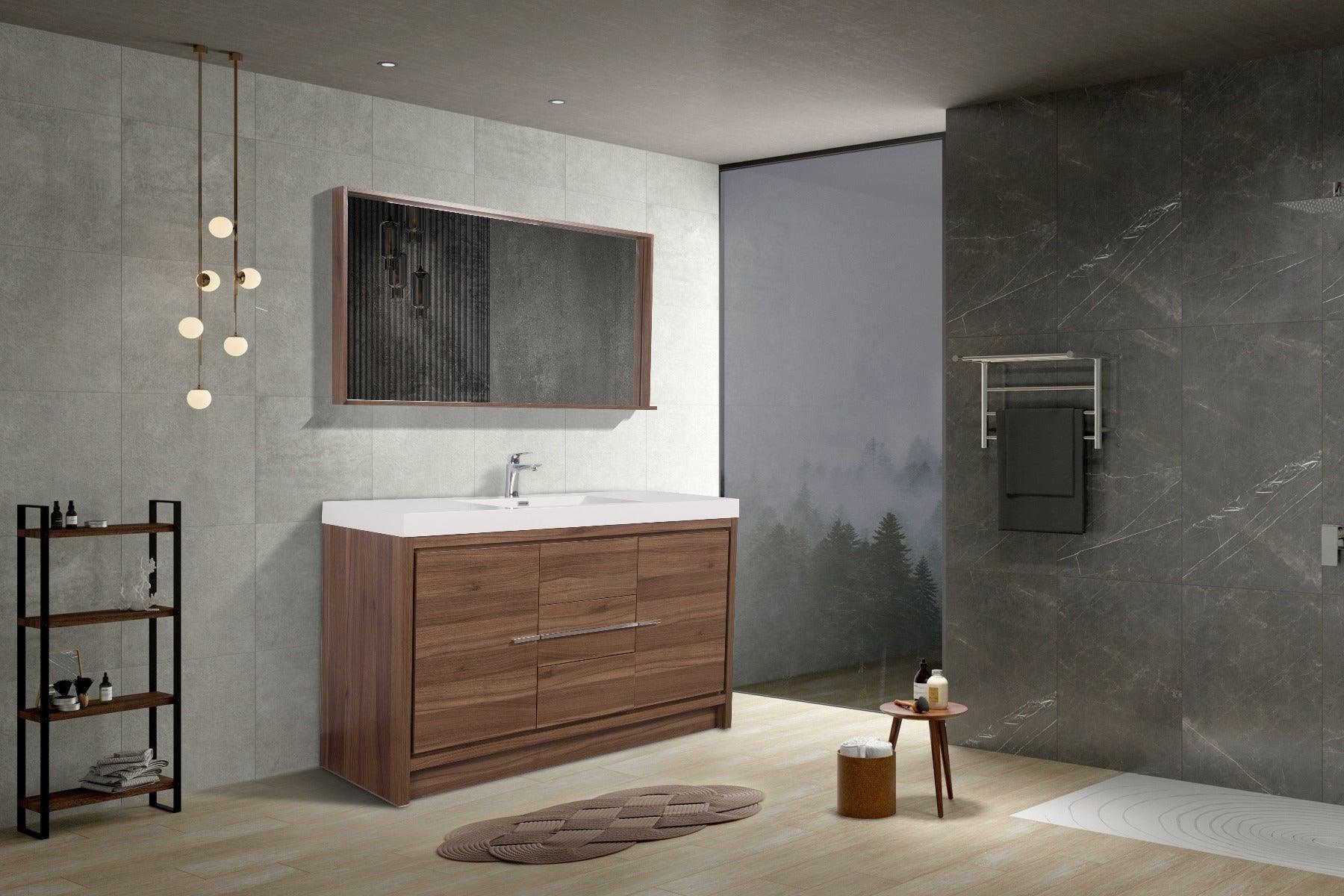 60" Walnut Freestanding Single Sink Bathroom Vanity with White Polymarble Countertop-Migration_Bathroom Vanities-DECOROLALA