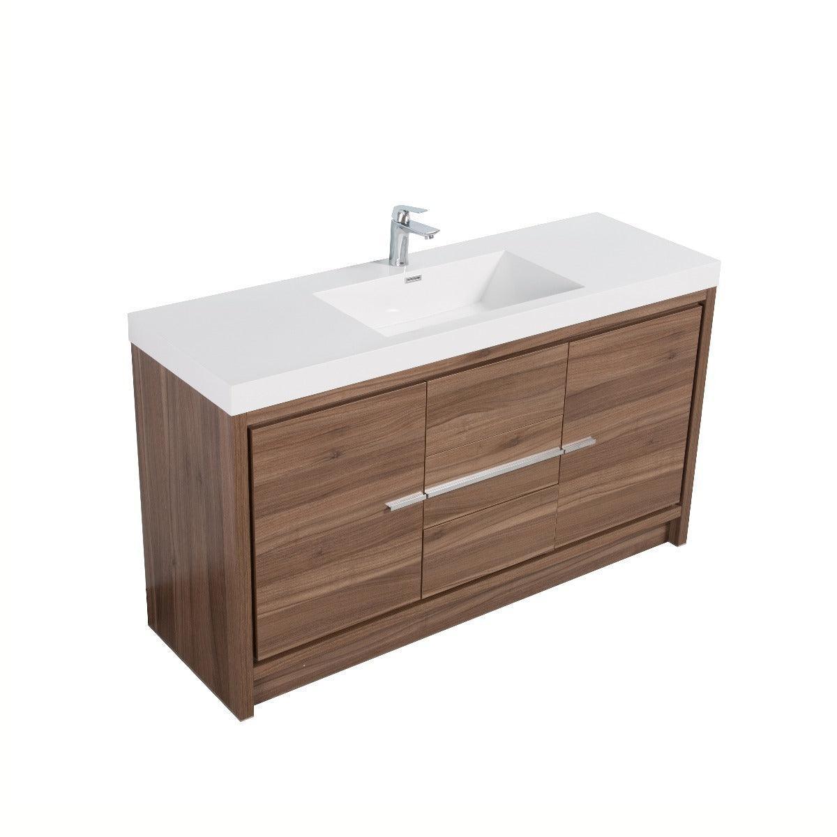 60" Walnut Freestanding Single Sink Bathroom Vanity with White Polymarble Countertop-Migration_Bathroom Vanities-DECOROLALA