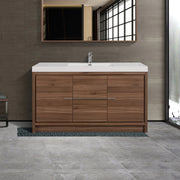 60" Walnut Freestanding Single Sink Bathroom Vanity with White Polymarble Countertop-Migration_Bathroom Vanities-DECOROLALA