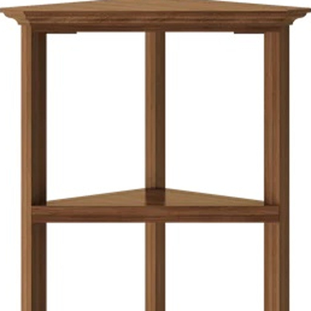 60" Walnut Solid Wood Four Tier Corner Bookcase-Bookcases-DECOROLALA