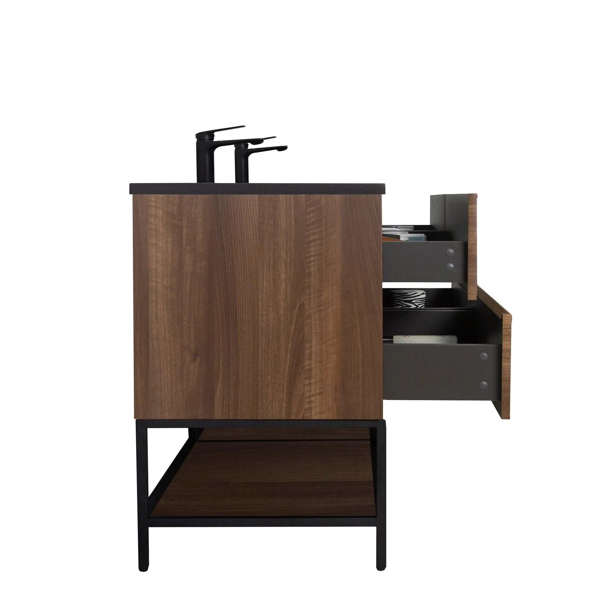 60" Walnut Wall Mount Double Sink Bathroom Vanity with Black Engineered Quartz Countertop-Migration_Bathroom Vanities-DECOROLALA