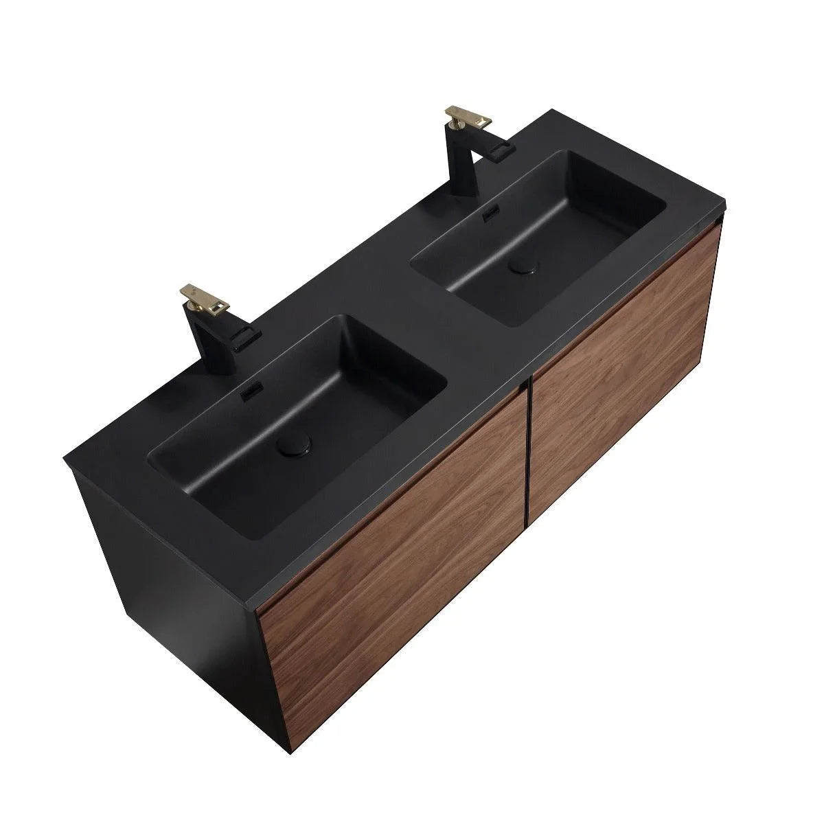 60" Walnut Wall Mount Double Sink Bathroom Vanity with Black Engineered Quartz Countertop-Migration_Bathroom Vanities-DECOROLALA