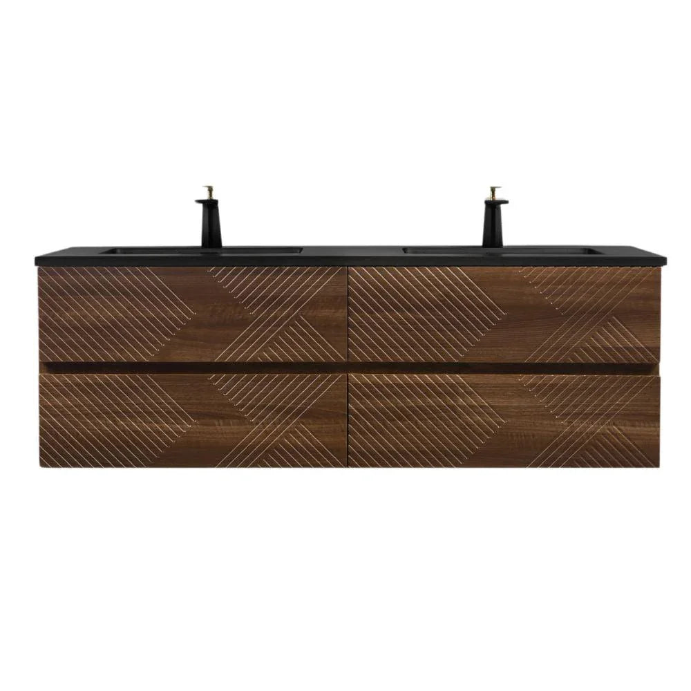 60" Walnut Wall Mount Double Sink Bathroom Vanity with Black Engineered Quartz Countertop-Migration_Bathroom Vanities-DECOROLALA