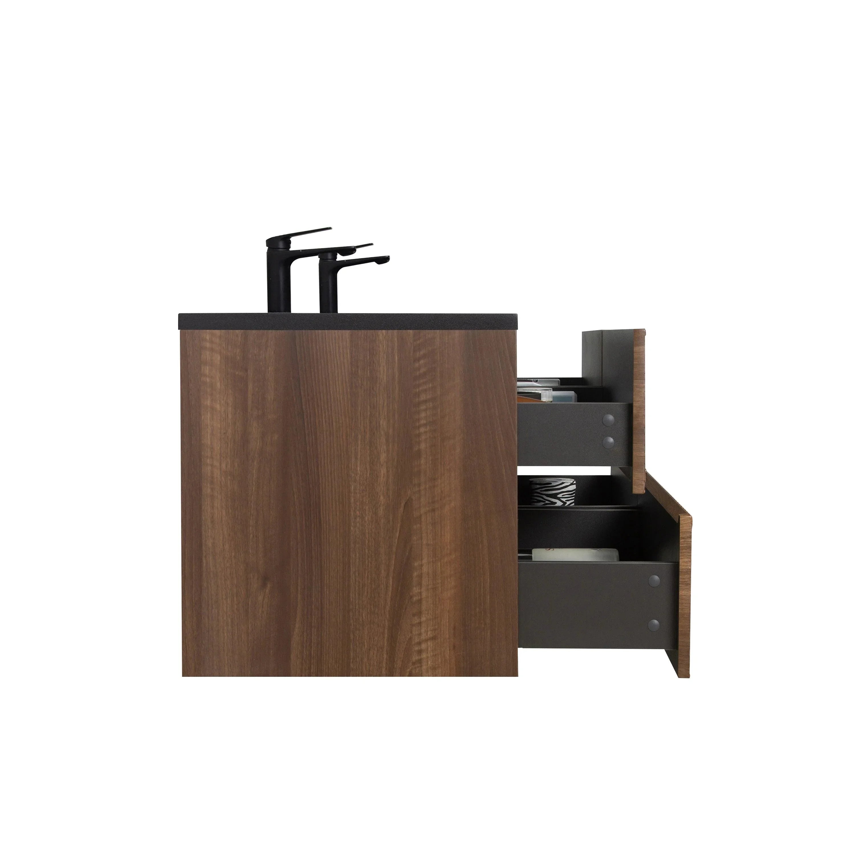 60" Walnut Wall Mount Double Sink Bathroom Vanity with Black Engineered Quartz Countertop-Migration_Bathroom Vanities-DECOROLALA