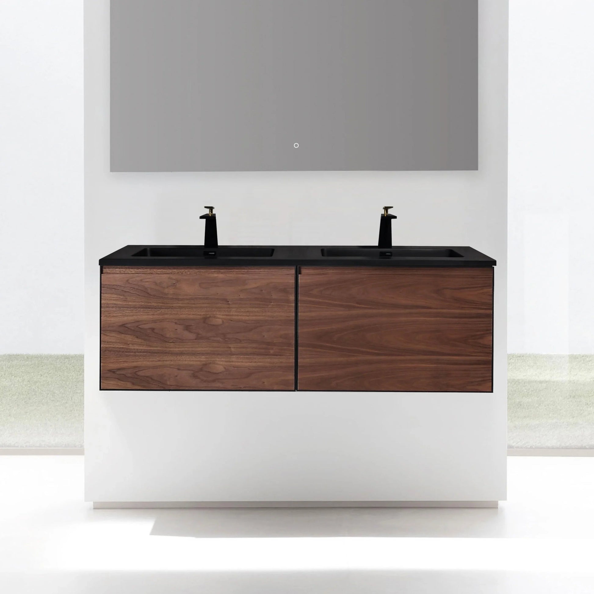 60" Walnut Wall Mount Double Sink Bathroom Vanity with Black Engineered Quartz Countertop-Migration_Bathroom Vanities-DECOROLALA