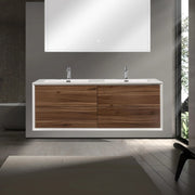 60" Walnut Wall Mount Double Sink Bathroom Vanity with White Polymarble Countertop Fleur-Migration_Bathroom Vanities-DECOROLALA