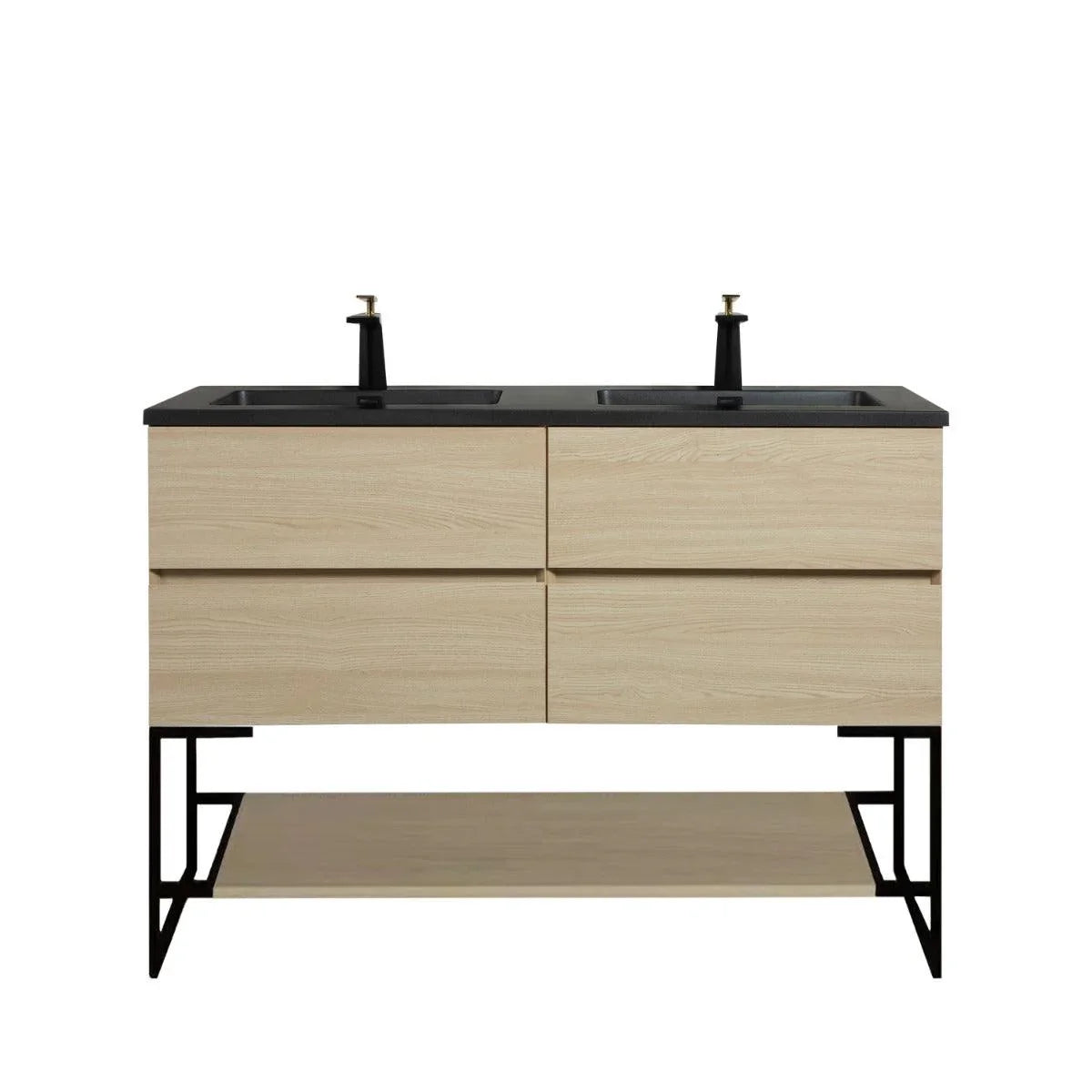 60" Wheat Open Shelf with Matte Black Frame-Migration_Bathroom Vanities-DECOROLALA