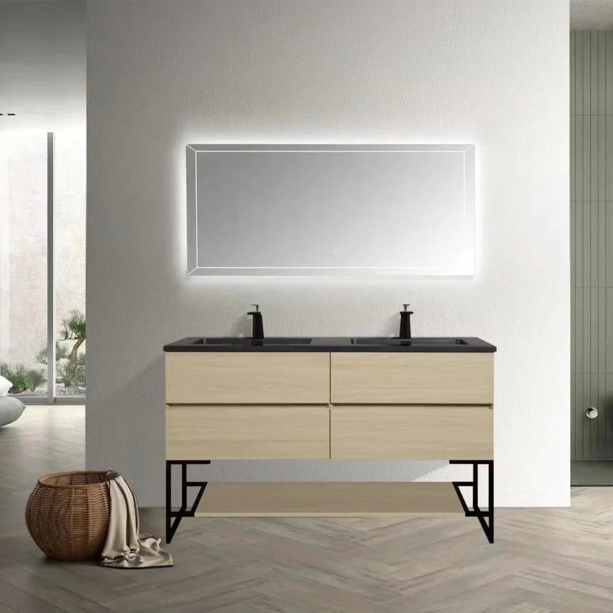 60" Wheat Open Shelf with Matte Black Frame-Migration_Bathroom Vanities-DECOROLALA