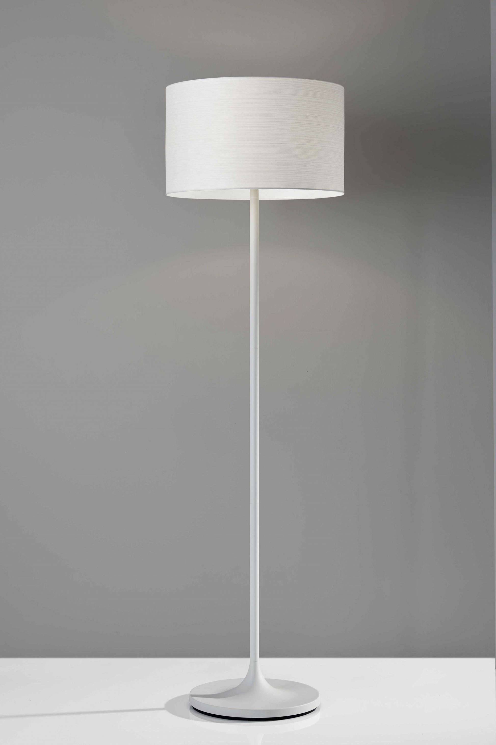 60" White Floor Lamp With White Fabric Drum Shade-Floor Lamps-DECOROLALA