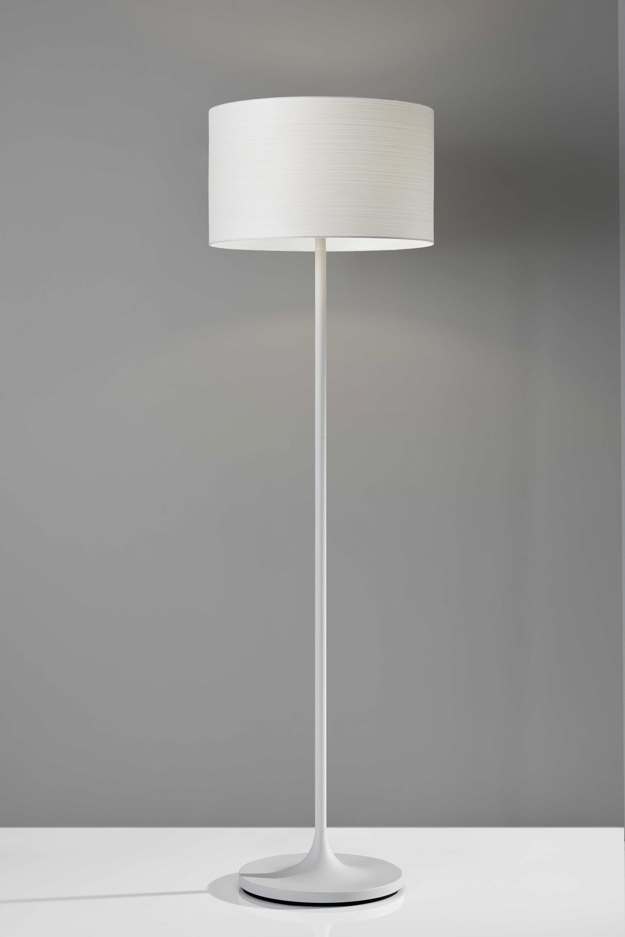 60" White Floor Lamp With White Fabric Drum Shade-Floor Lamps-DECOROLALA
