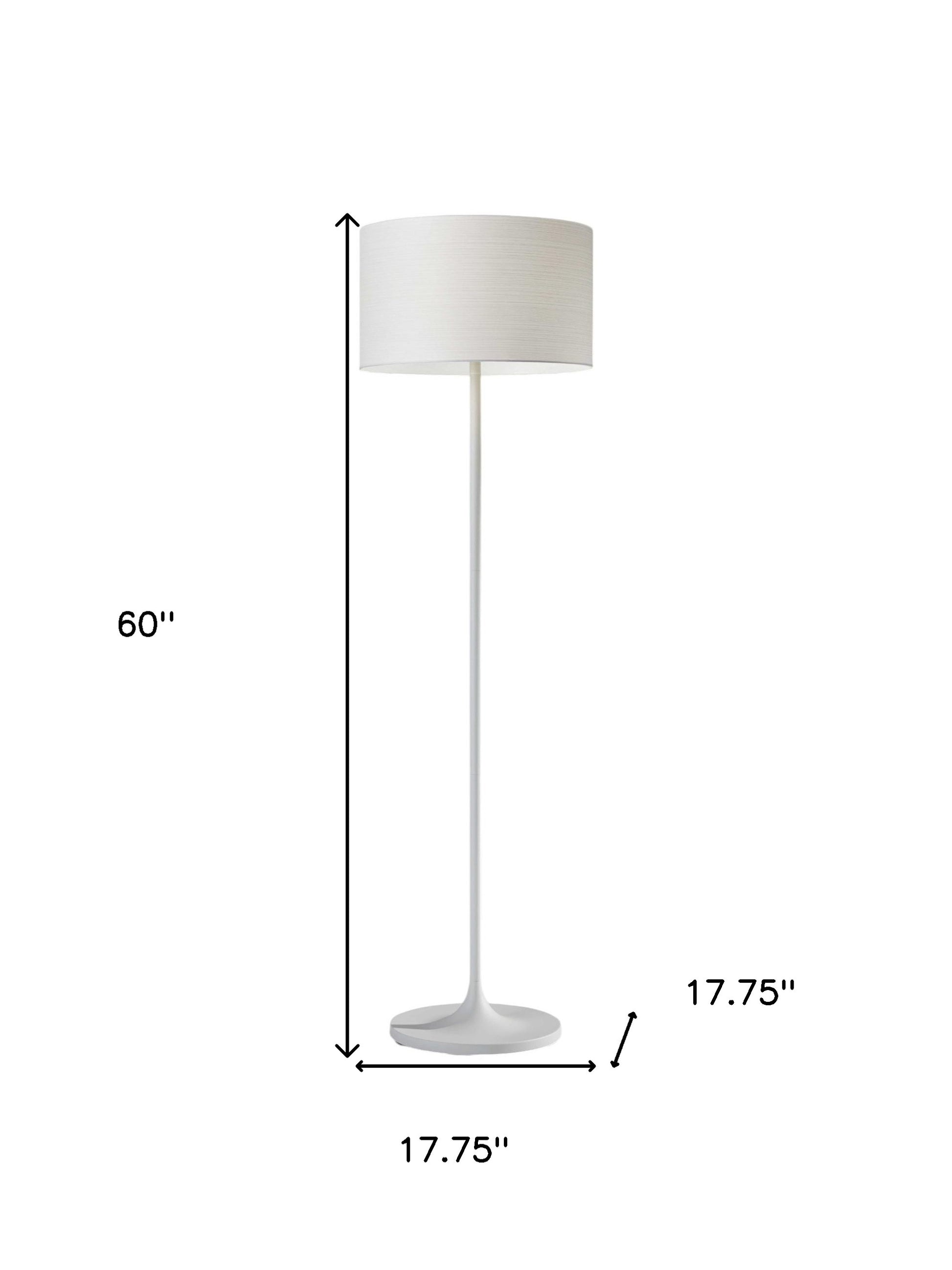 60" White Floor Lamp With White Fabric Drum Shade-Floor Lamps-DECOROLALA