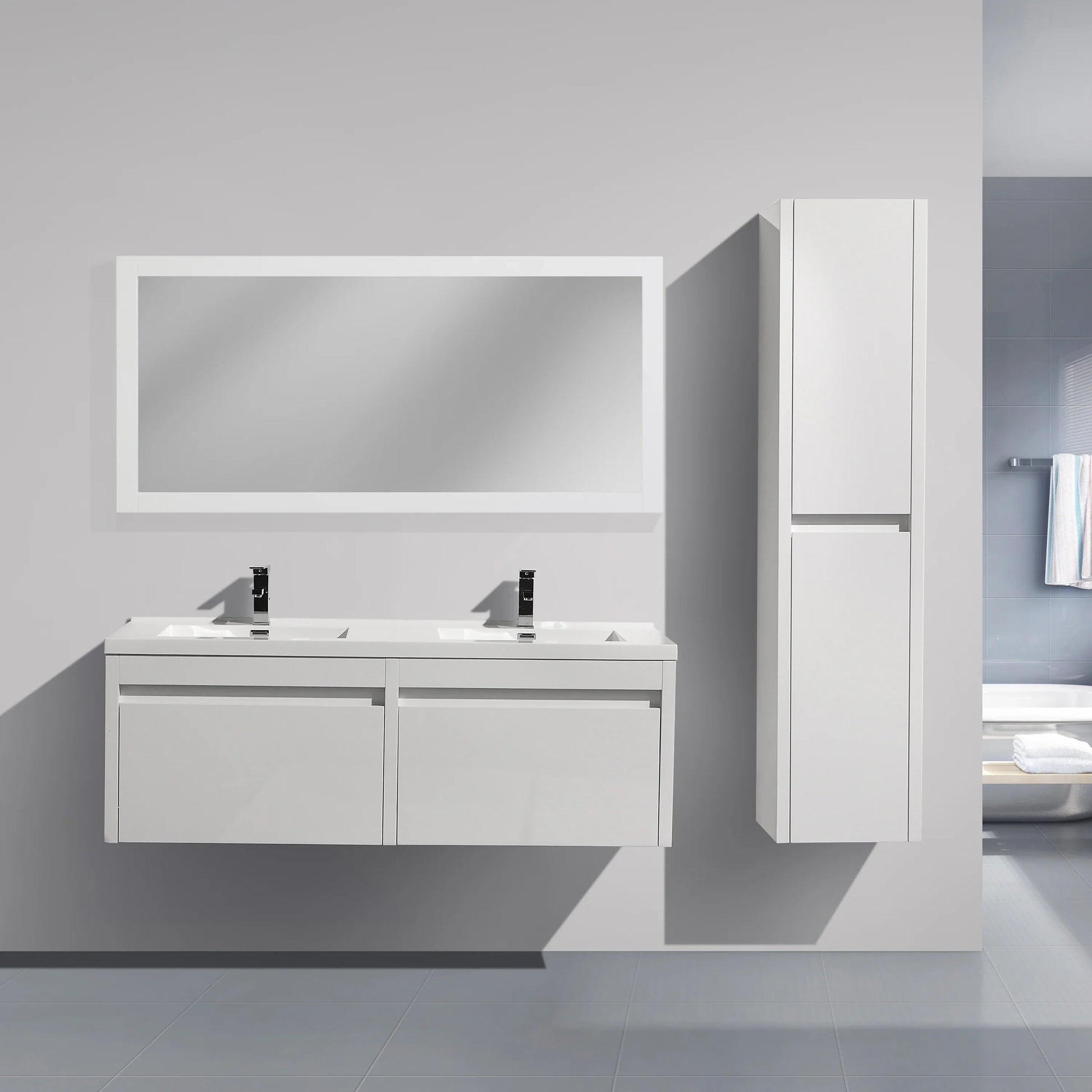 60" White Frame Rectangular Mirror : Horizontal & Vertical Installation-Mirror-DECOROLALA