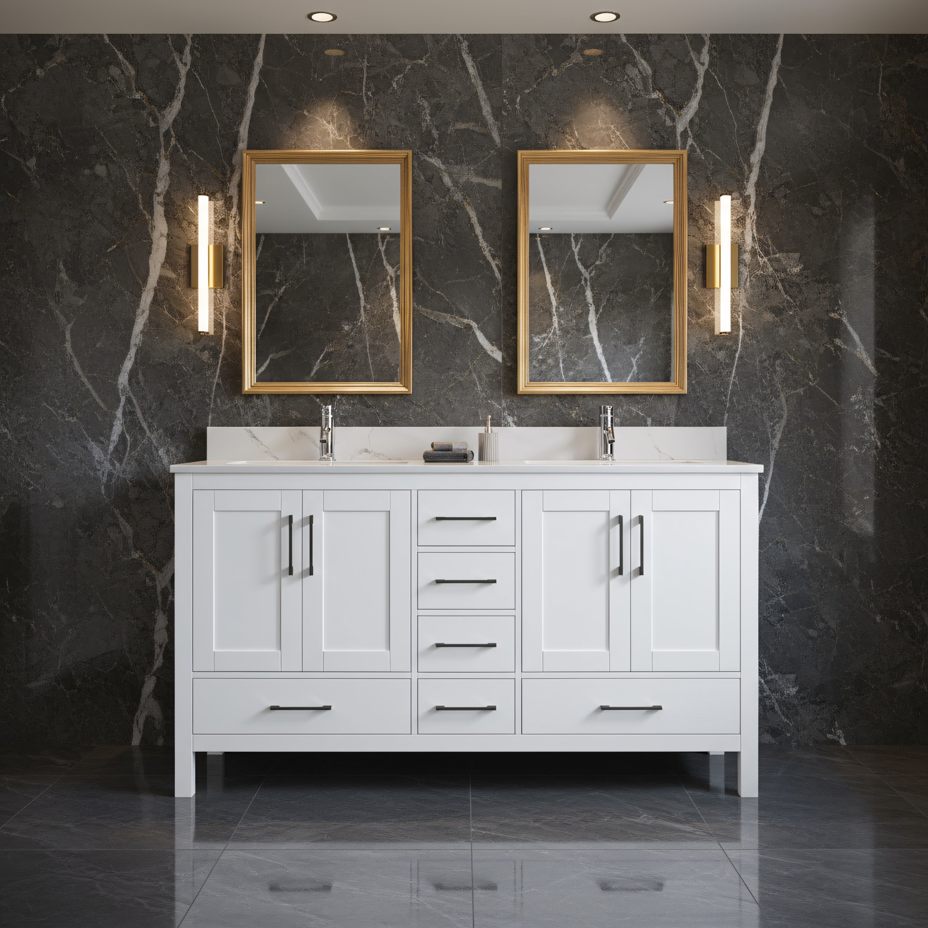 60" White Freestanding Double Sink Bathroom Vanity with Engineered Calcutta Marble Countertop-Migration_Bathroom Vanities-DECOROLALA