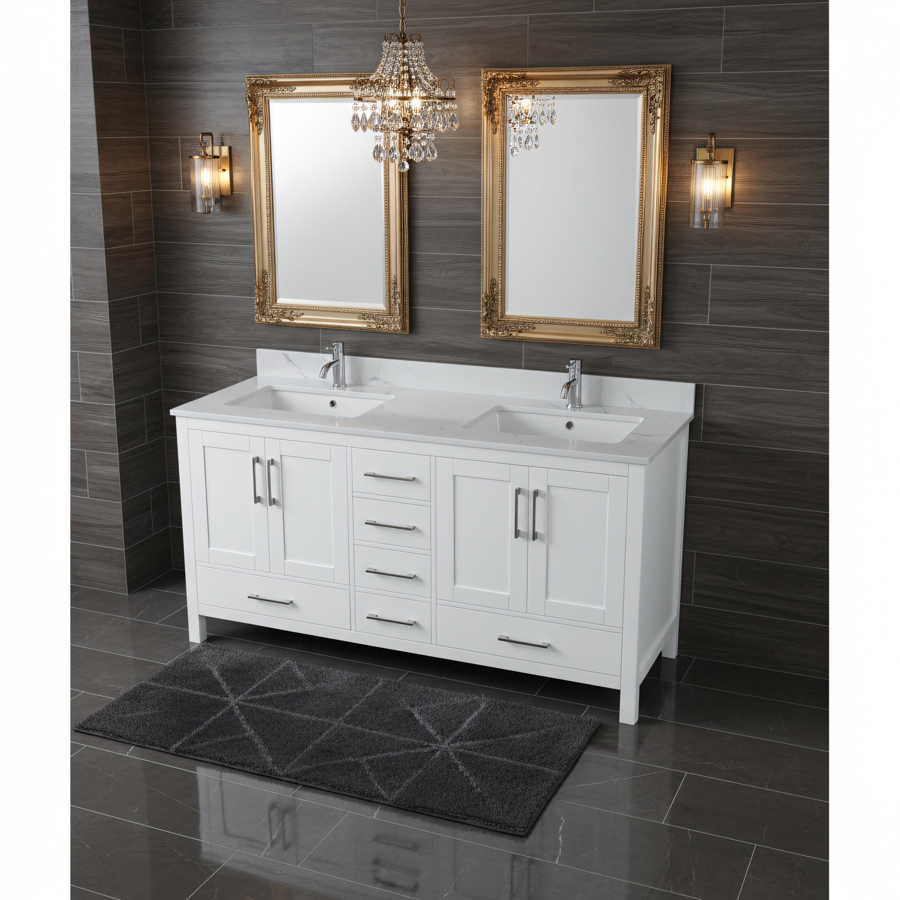 60" White Freestanding Double Sink Bathroom Vanity with Engineered Calcutta Marble Countertop-Migration_Bathroom Vanities-DECOROLALA