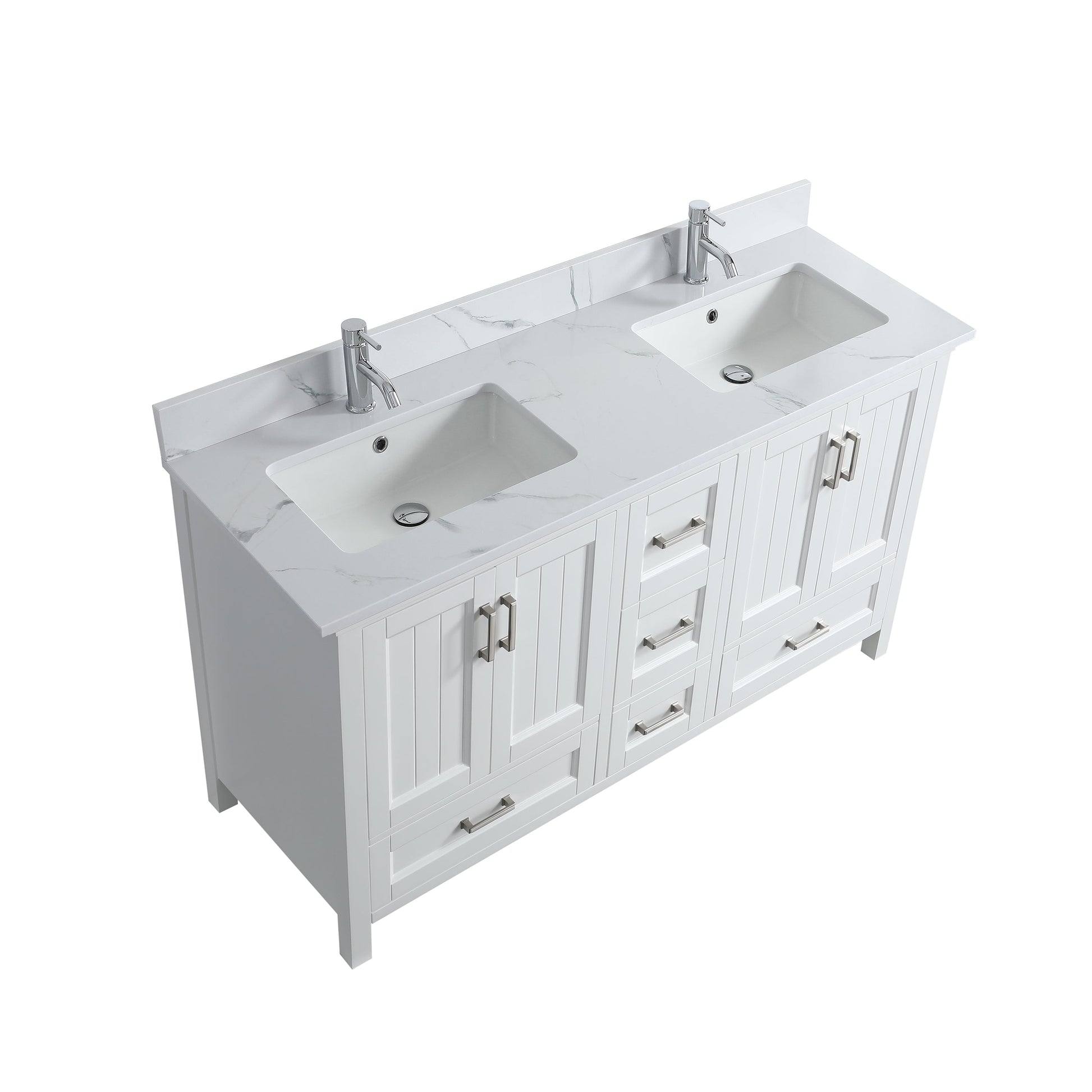60" White Freestanding Double Sink Bathroom Vanity with Engineered Calcutta Marble Countertop-Migration_Bathroom Vanities-DECOROLALA