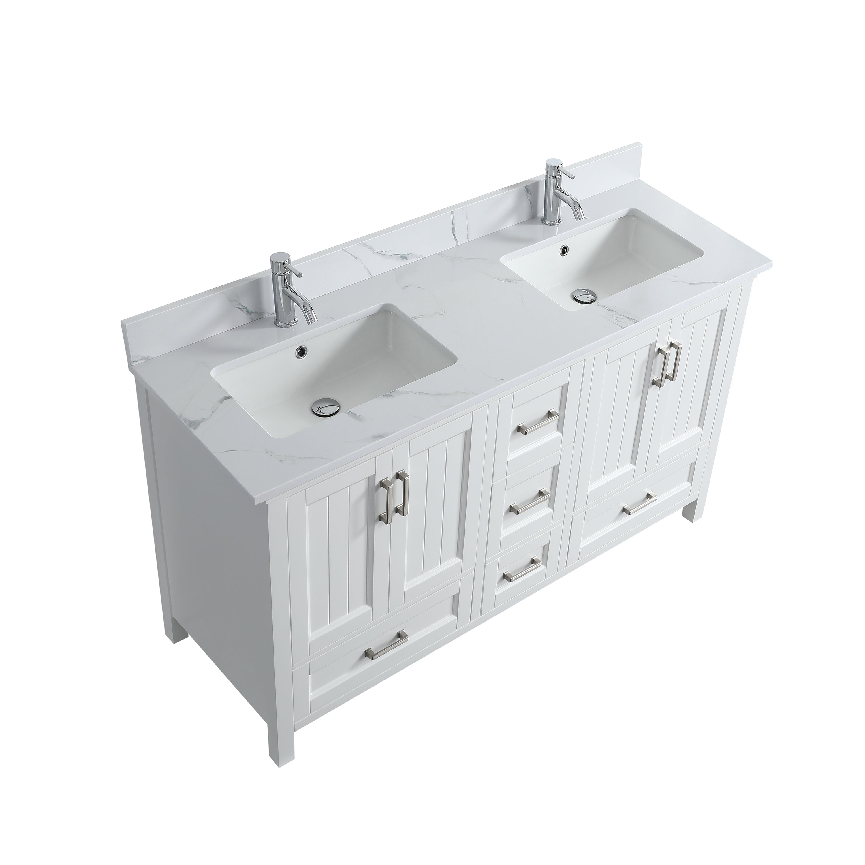 60" White Freestanding Double Sink Bathroom Vanity with Engineered Calcutta Marble Countertop-Migration_Bathroom Vanities-DECOROLALA