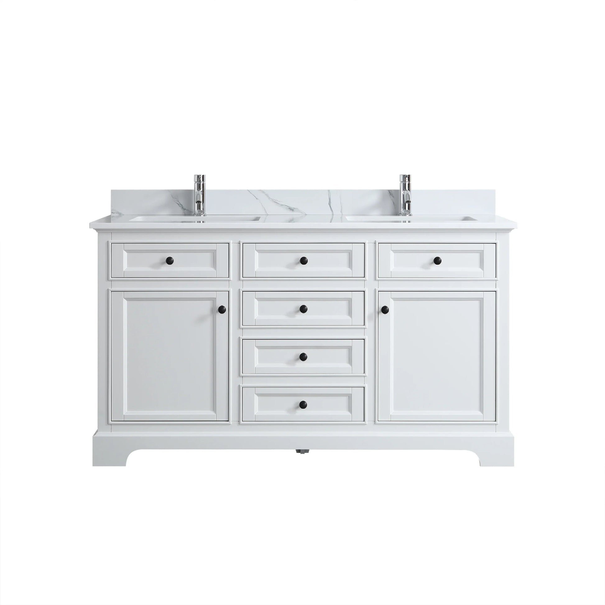 60" White Freestanding Double Sink Bathroom Vanity with Engineered Calcutta Marble Countertop-Migration_Bathroom Vanities-DECOROLALA