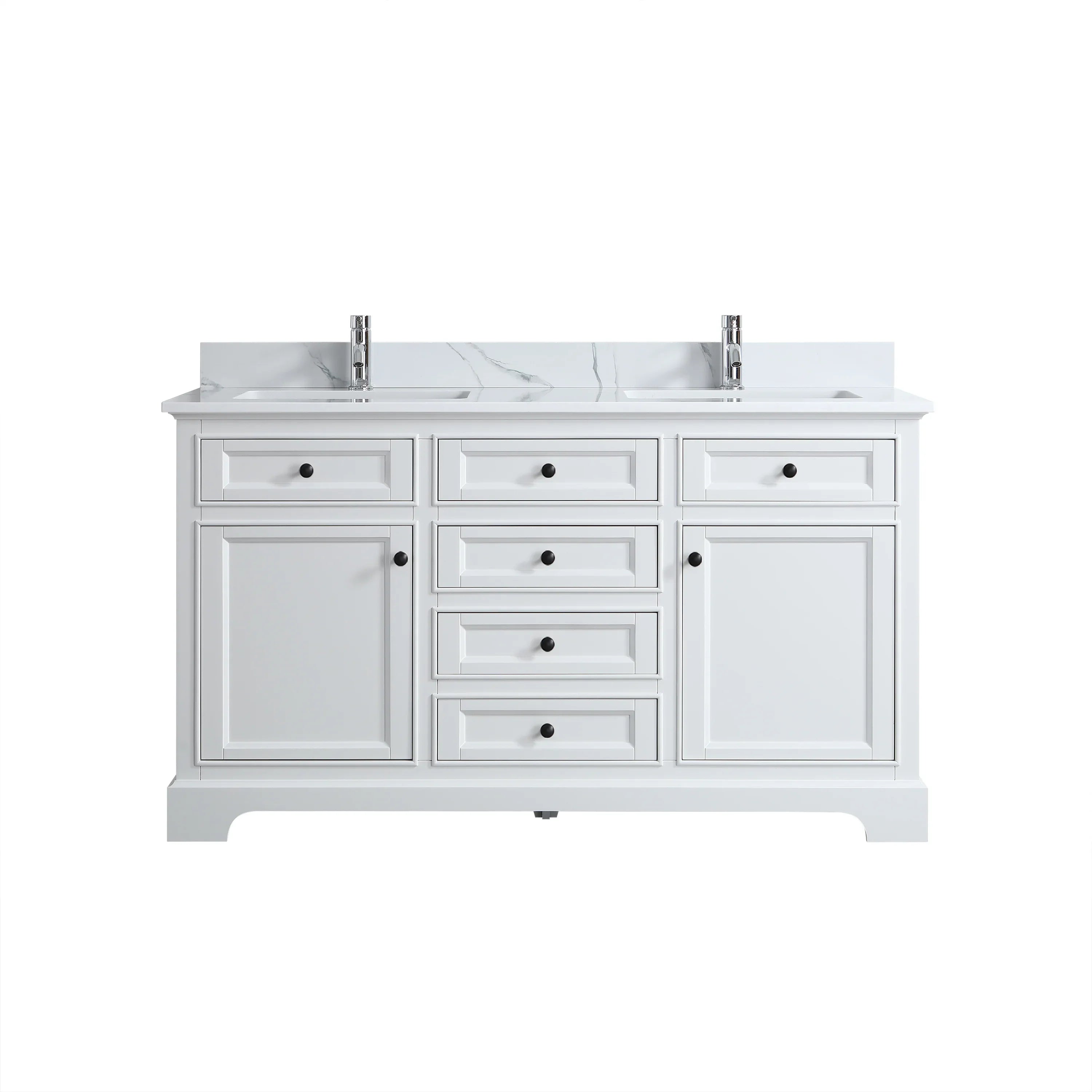 60" White Freestanding Double Sink Bathroom Vanity with Engineered Calcutta Marble Countertop-Migration_Bathroom Vanities-DECOROLALA