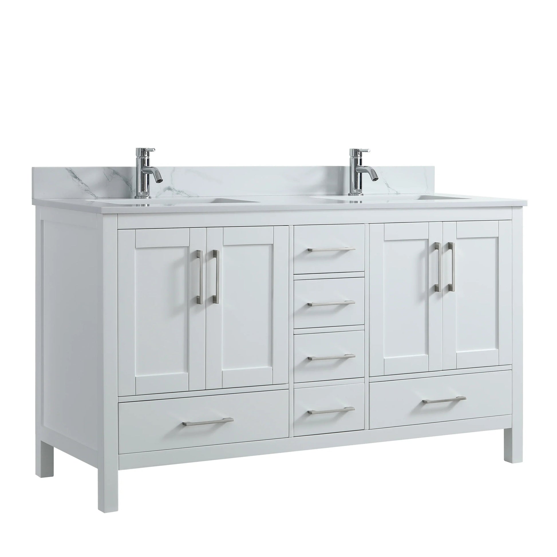 60" White Freestanding Double Sink Bathroom Vanity with Engineered Calcutta Marble Countertop-Migration_Bathroom Vanities-DECOROLALA