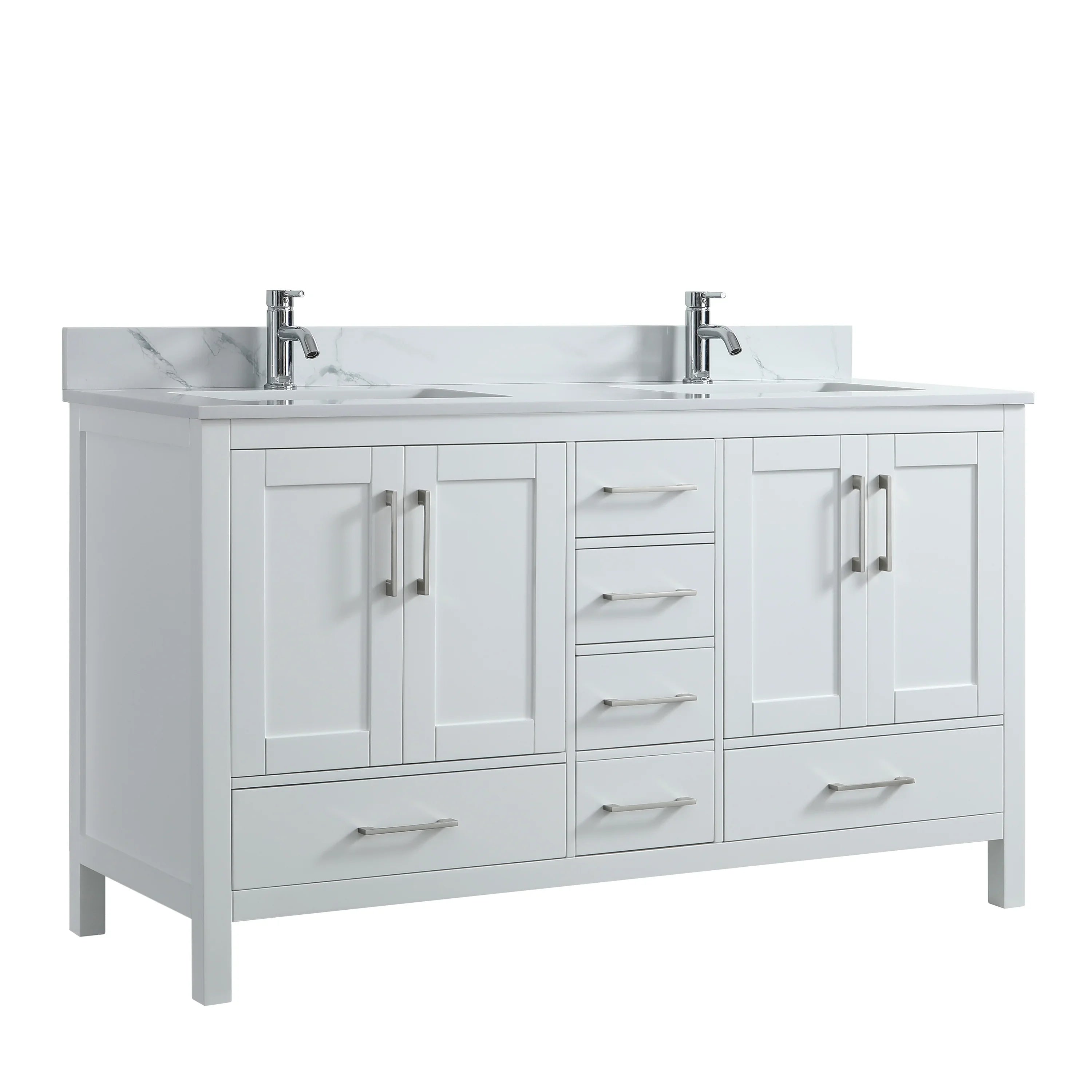 60" White Freestanding Double Sink Bathroom Vanity with Engineered Calcutta Marble Countertop-Migration_Bathroom Vanities-DECOROLALA