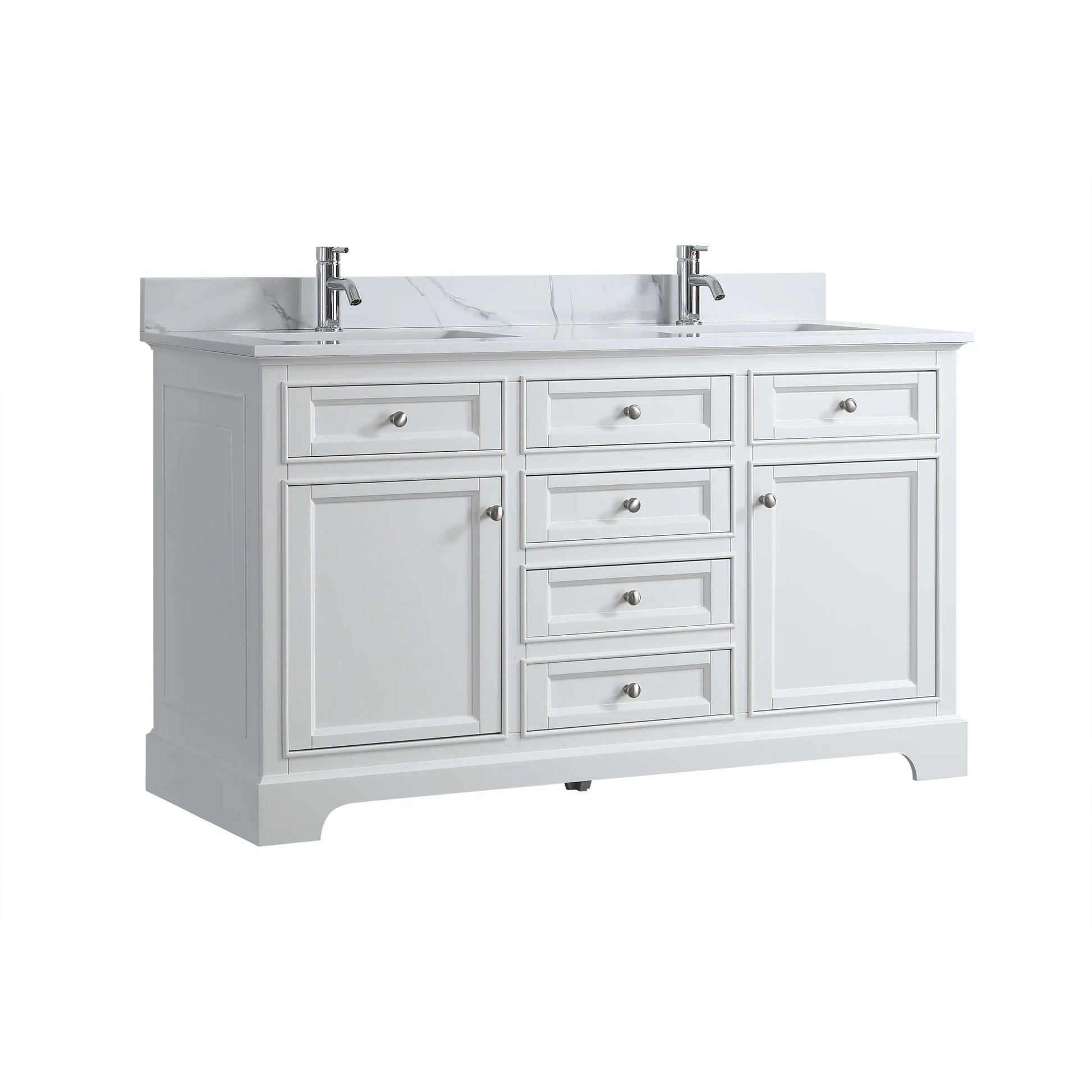60" White Freestanding Double Sink Bathroom Vanity with Engineered Calcutta Marble Countertop-Migration_Bathroom Vanities-DECOROLALA