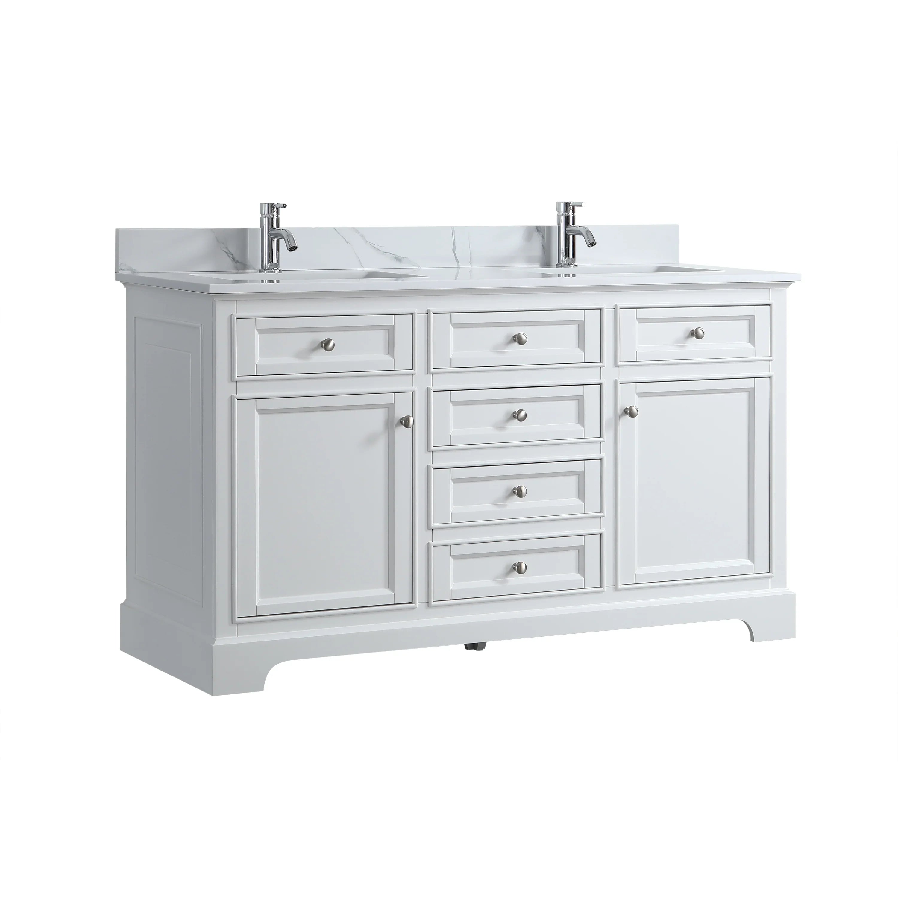 60" White Freestanding Double Sink Bathroom Vanity with Engineered Calcutta Marble Countertop-Migration_Bathroom Vanities-DECOROLALA