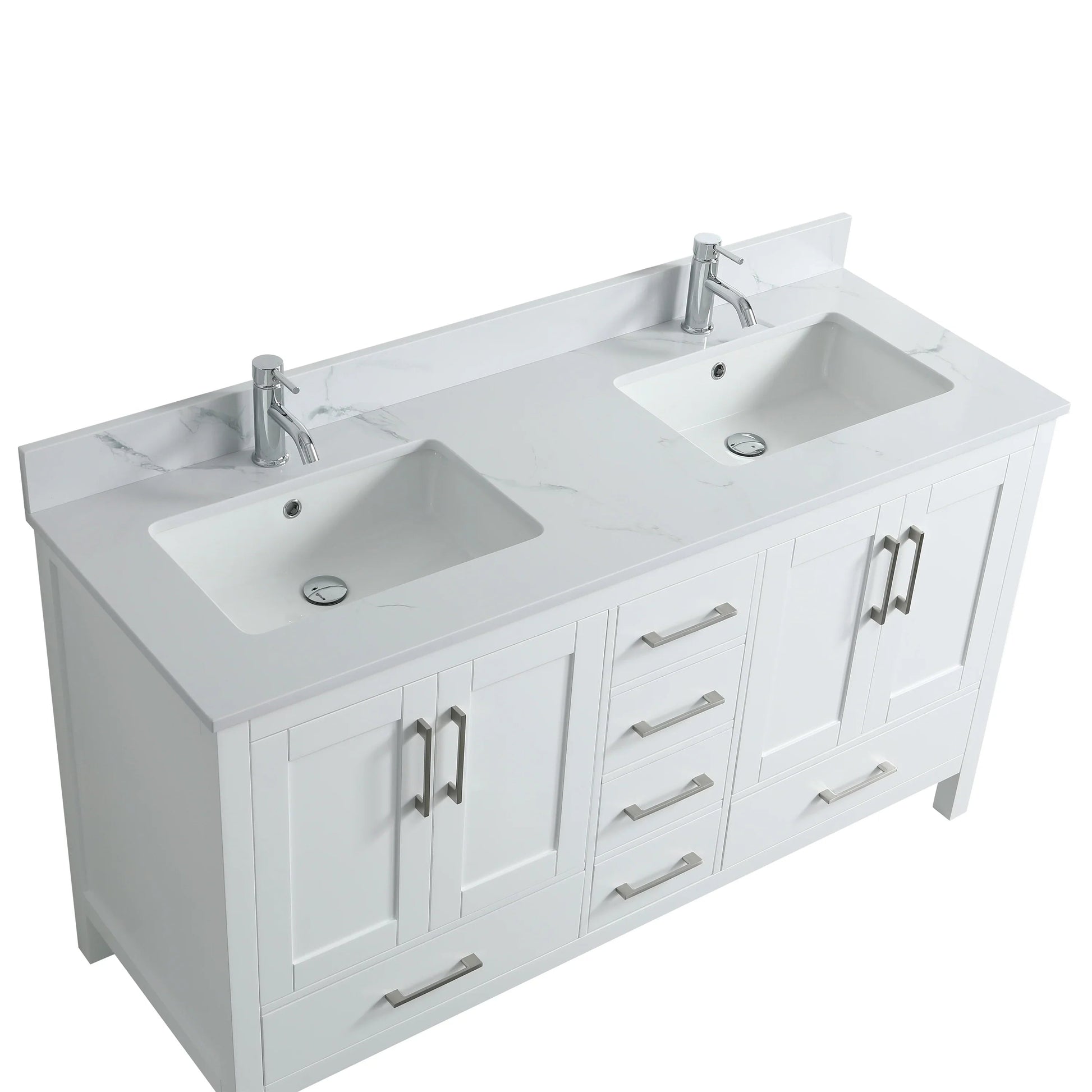 60" White Freestanding Double Sink Bathroom Vanity with Engineered Calcutta Marble Countertop-Migration_Bathroom Vanities-DECOROLALA