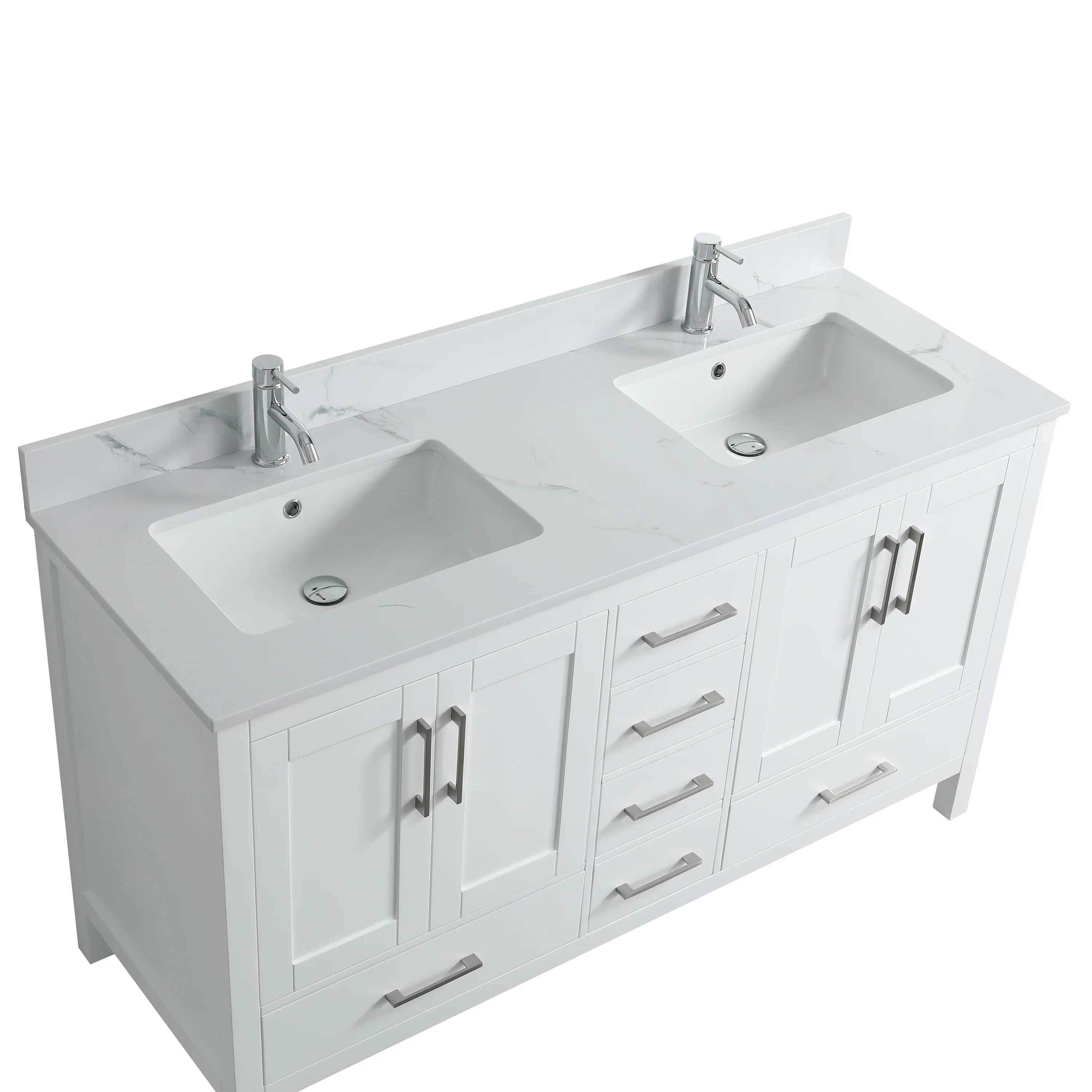 60" White Freestanding Double Sink Bathroom Vanity with Engineered Calcutta Marble Countertop-Migration_Bathroom Vanities-DECOROLALA