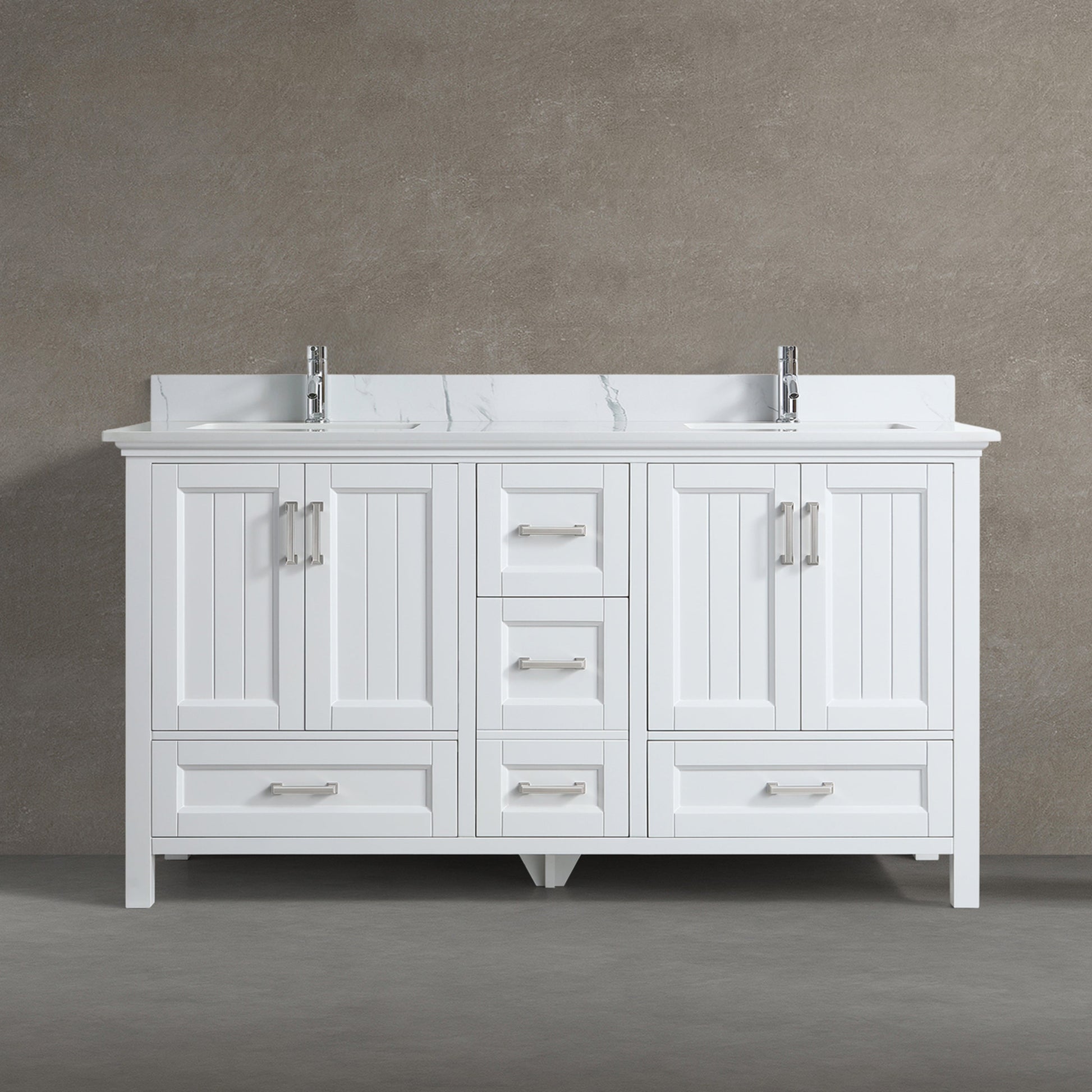 60" White Freestanding Double Sink Bathroom Vanity with Engineered Calcutta Marble Countertop-Migration_Bathroom Vanities-DECOROLALA
