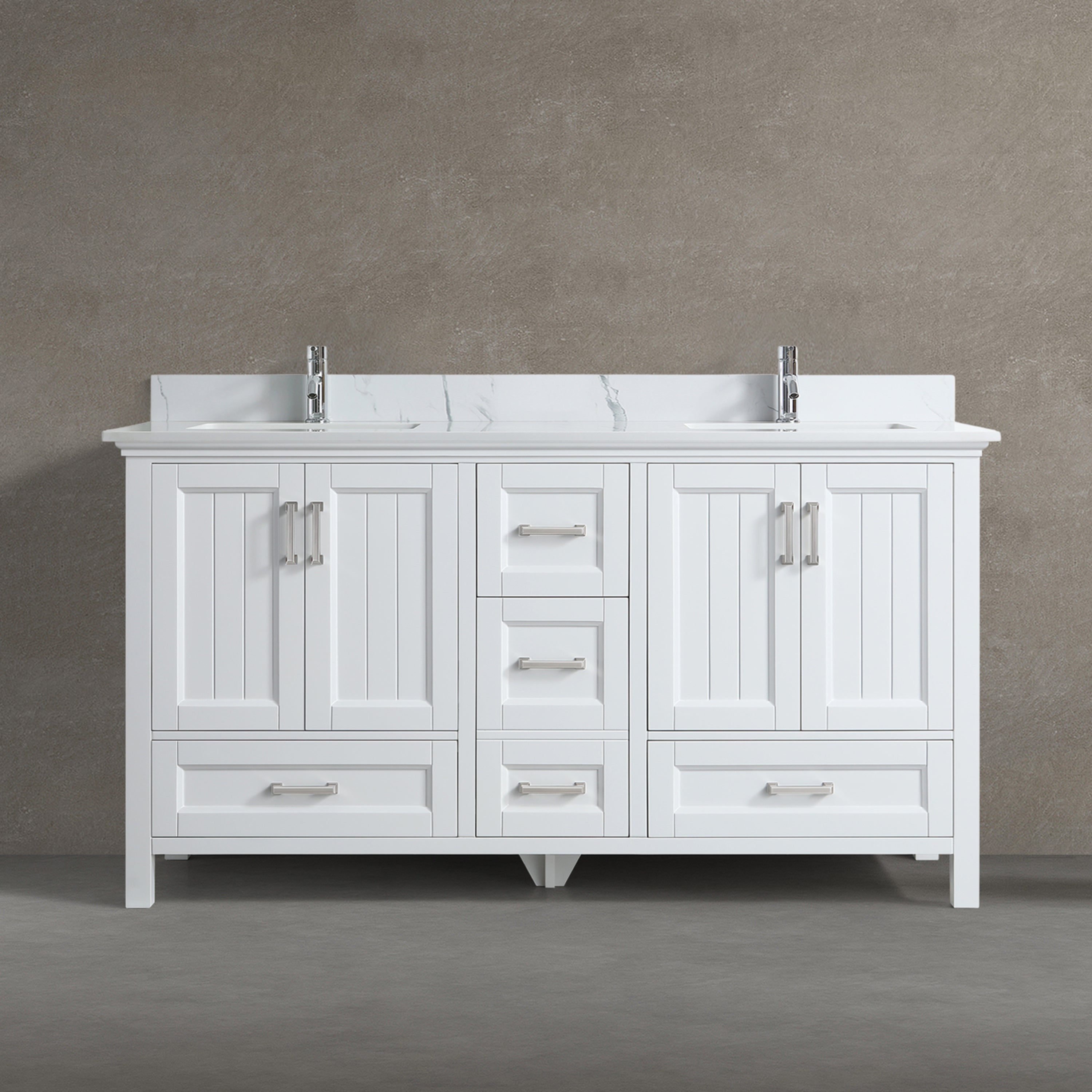 60" White Freestanding Double Sink Bathroom Vanity with Engineered Calcutta Marble Countertop-Migration_Bathroom Vanities-DECOROLALA