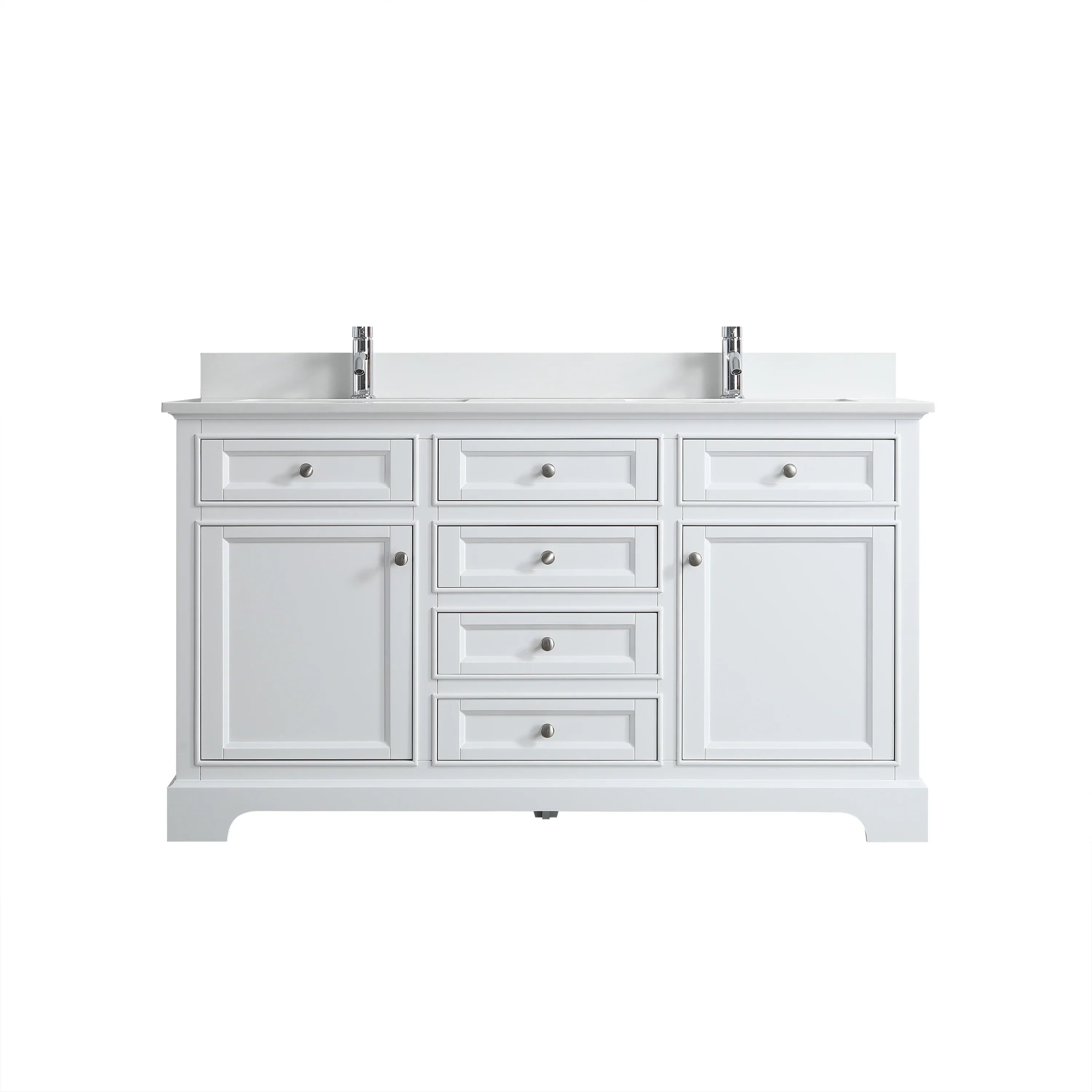60" White Freestanding Double Sink Bathroom Vanity with Solid White Quartz Countertop-Migration_Bathroom Vanities-DECOROLALA