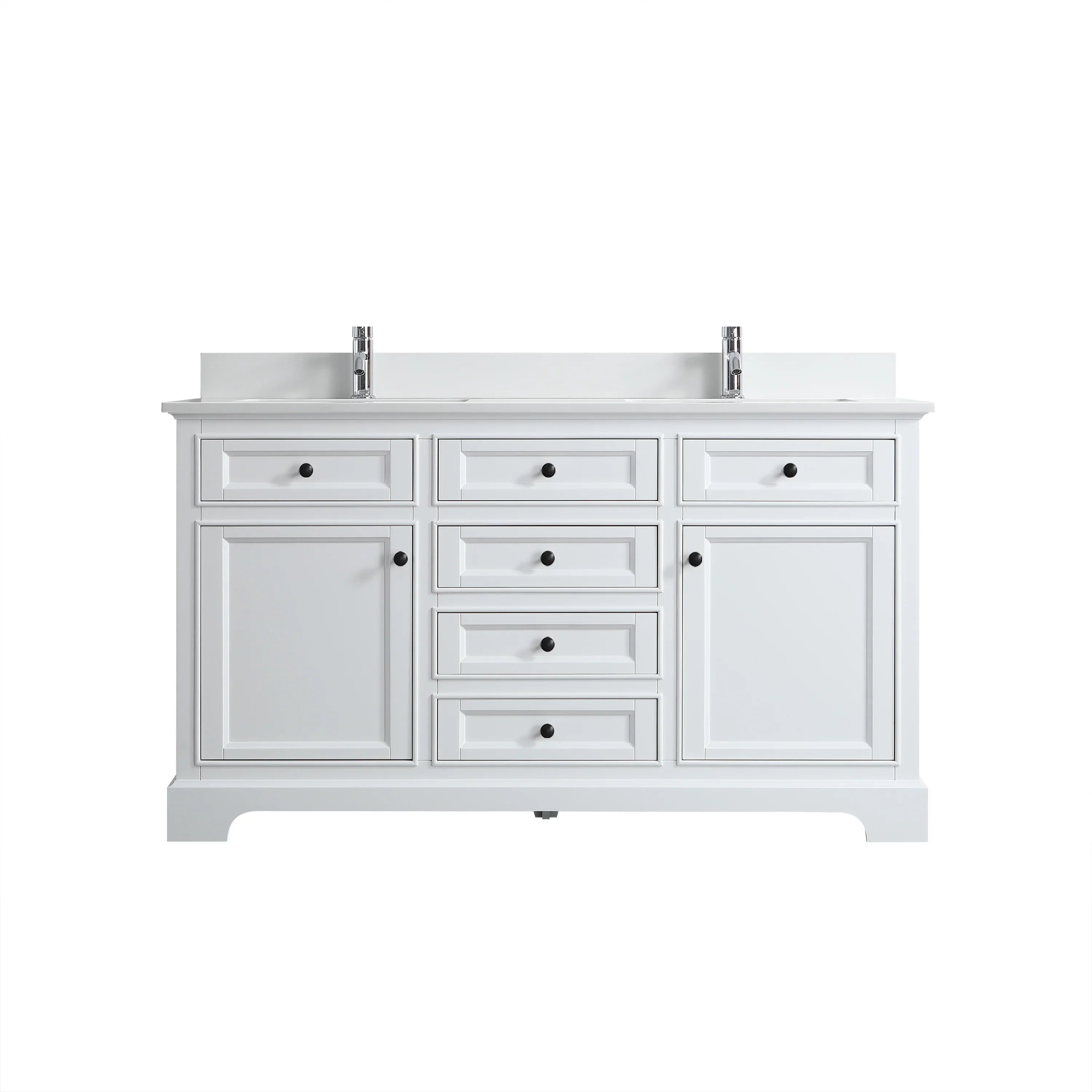 60" White Freestanding Double Sink Bathroom Vanity with Solid White Quartz Countertop-Migration_Bathroom Vanities-DECOROLALA