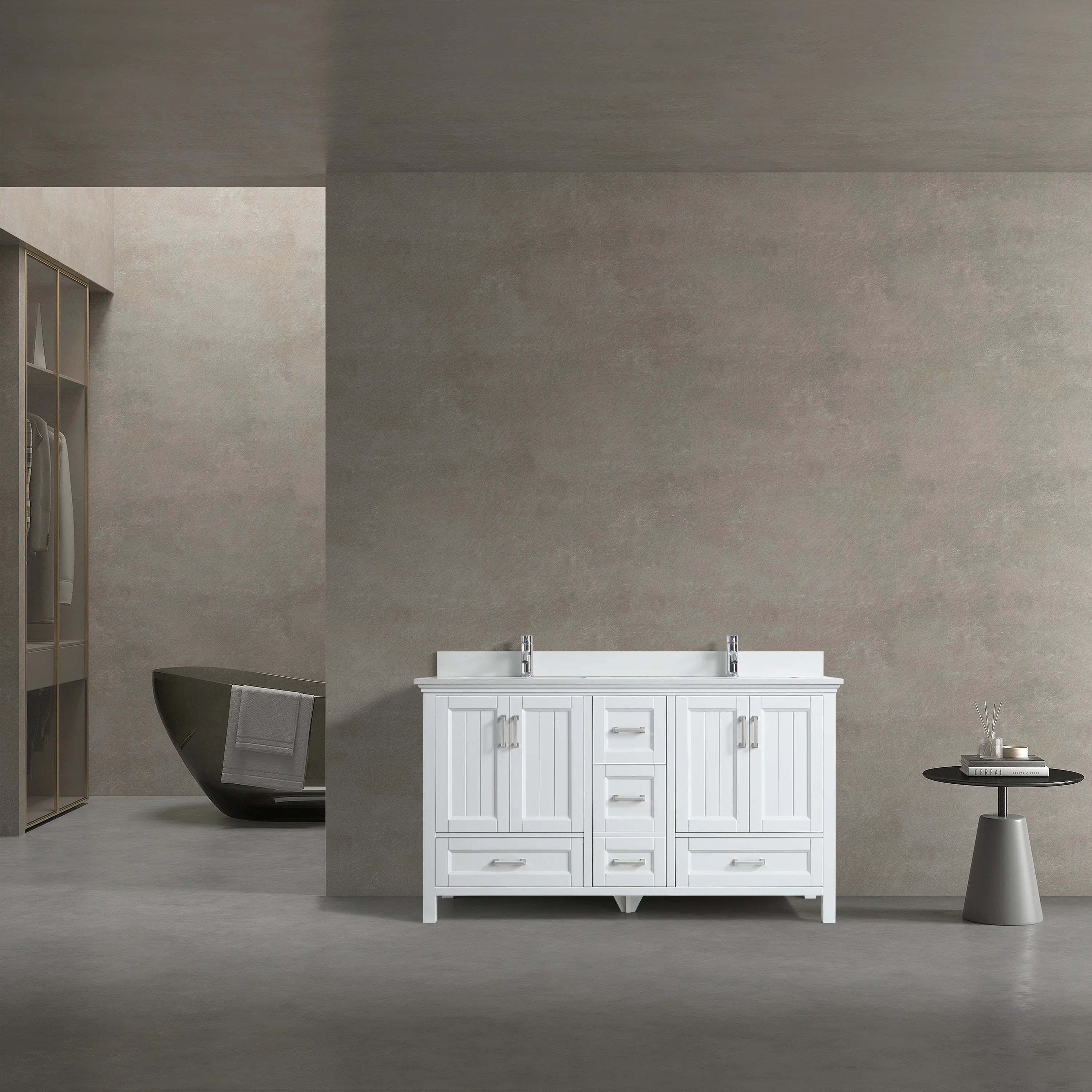 60" White Freestanding Double Sink Bathroom Vanity with White Quartz Countertop-Migration_Bathroom Vanities-DECOROLALA