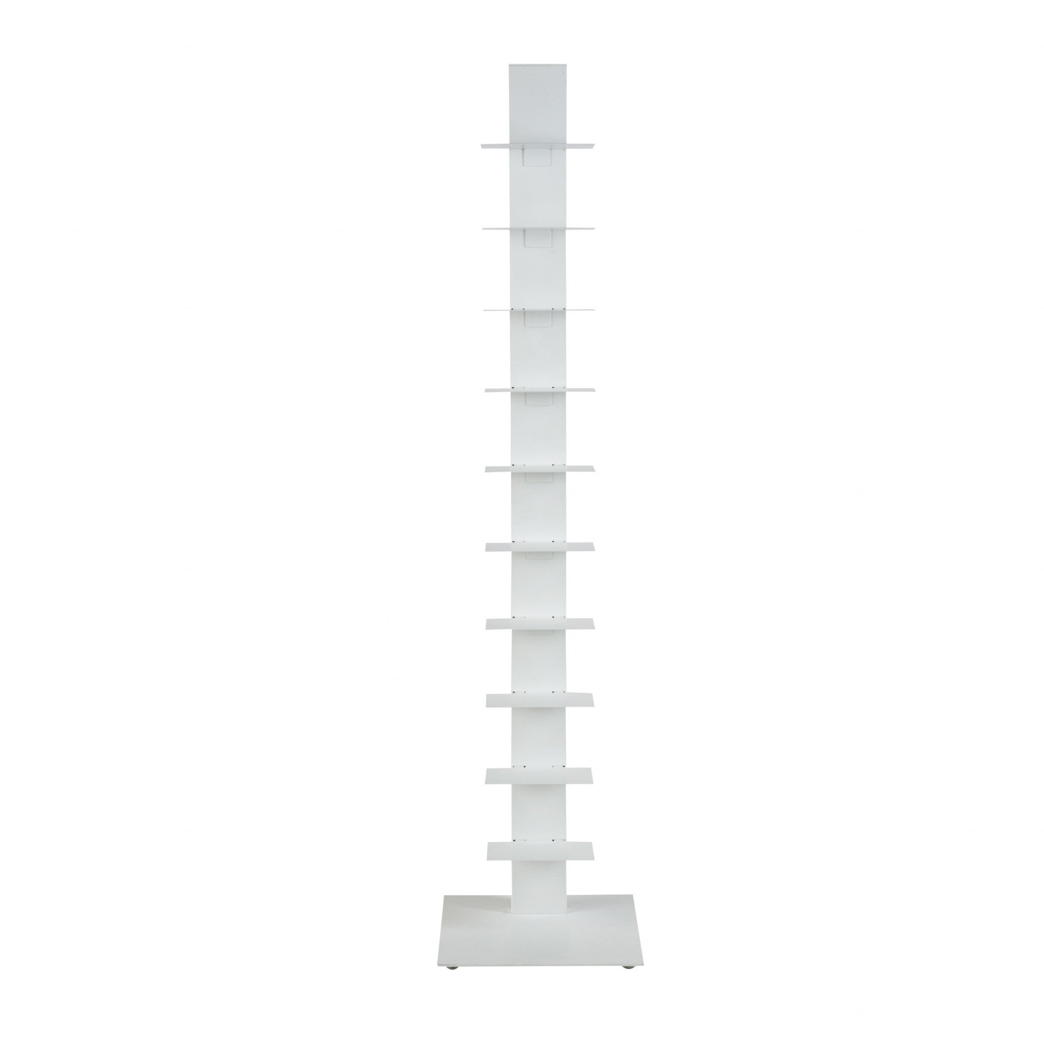60" White Metal Ten Shelf Modern Tower Bookcase-Bookcases-DECOROLALA