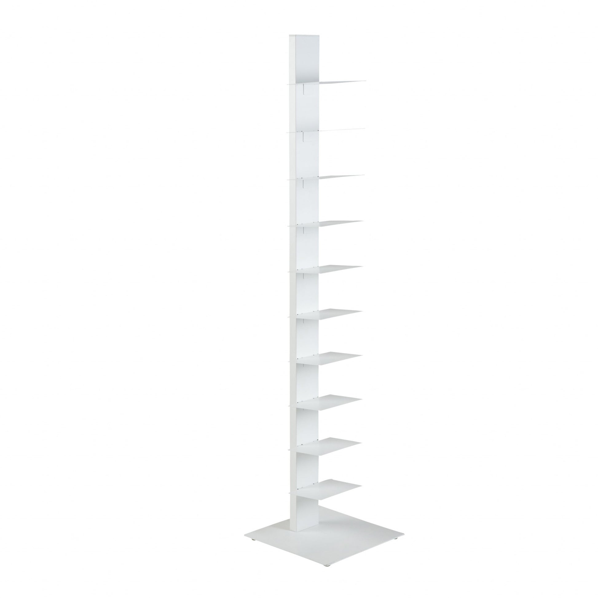 60" White Metal Ten Shelf Modern Tower Bookcase-Bookcases-DECOROLALA