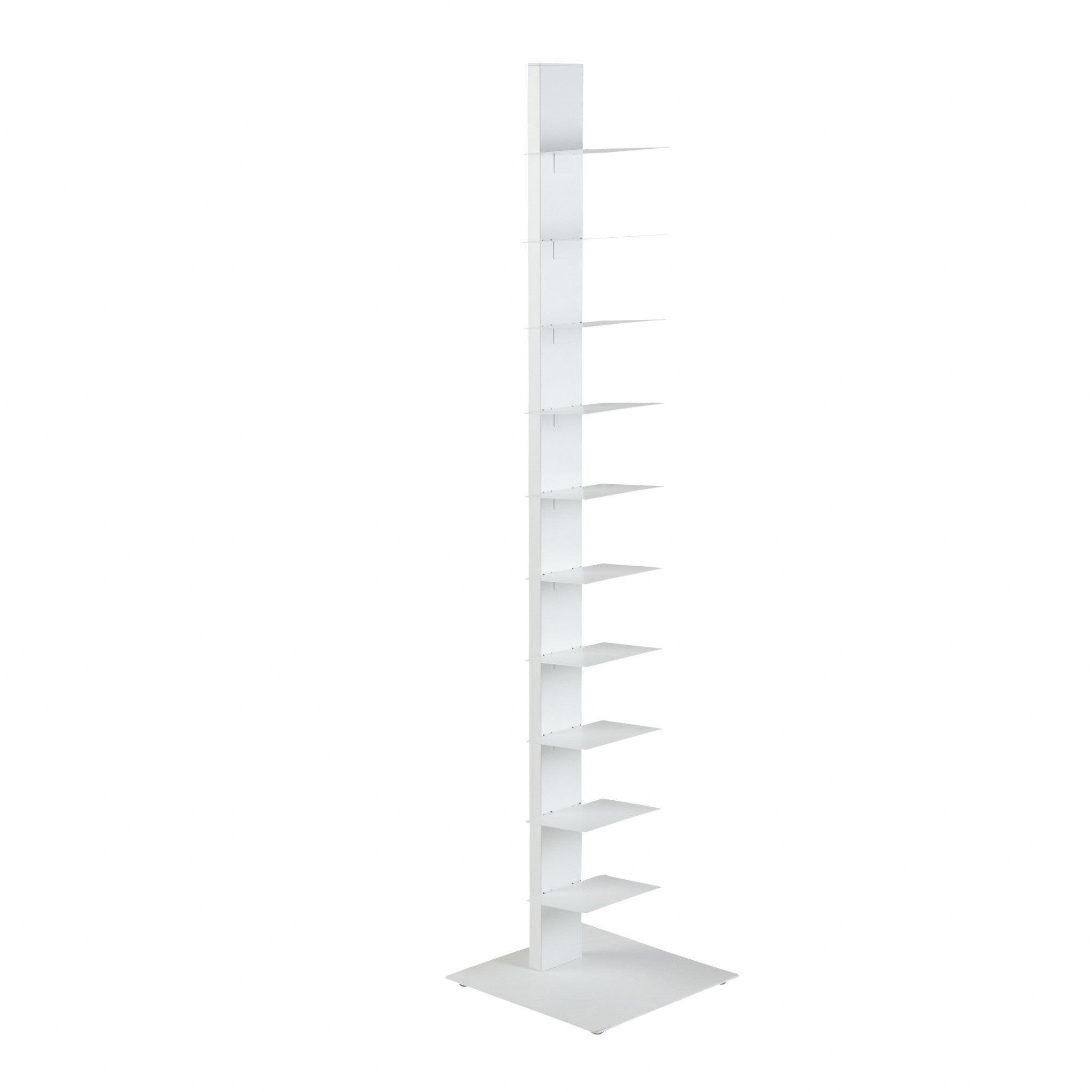 60" White Metal Ten Shelf Modern Tower Bookcase-Bookcases-DECOROLALA
