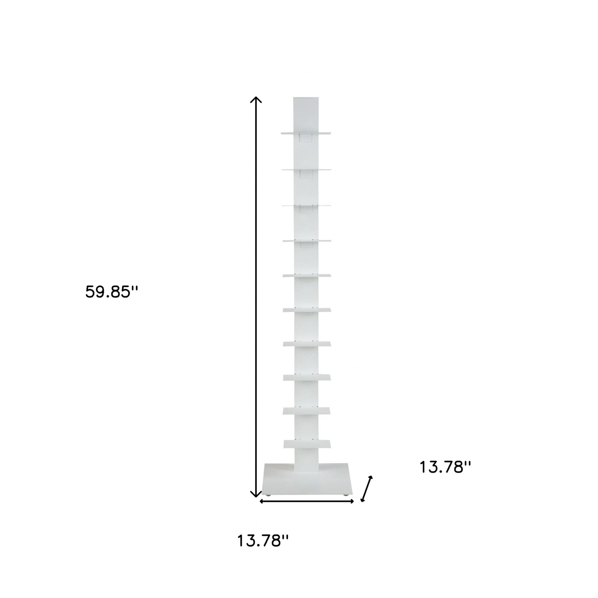 60" White Metal Ten Shelf Modern Tower Bookcase-Bookcases-DECOROLALA
