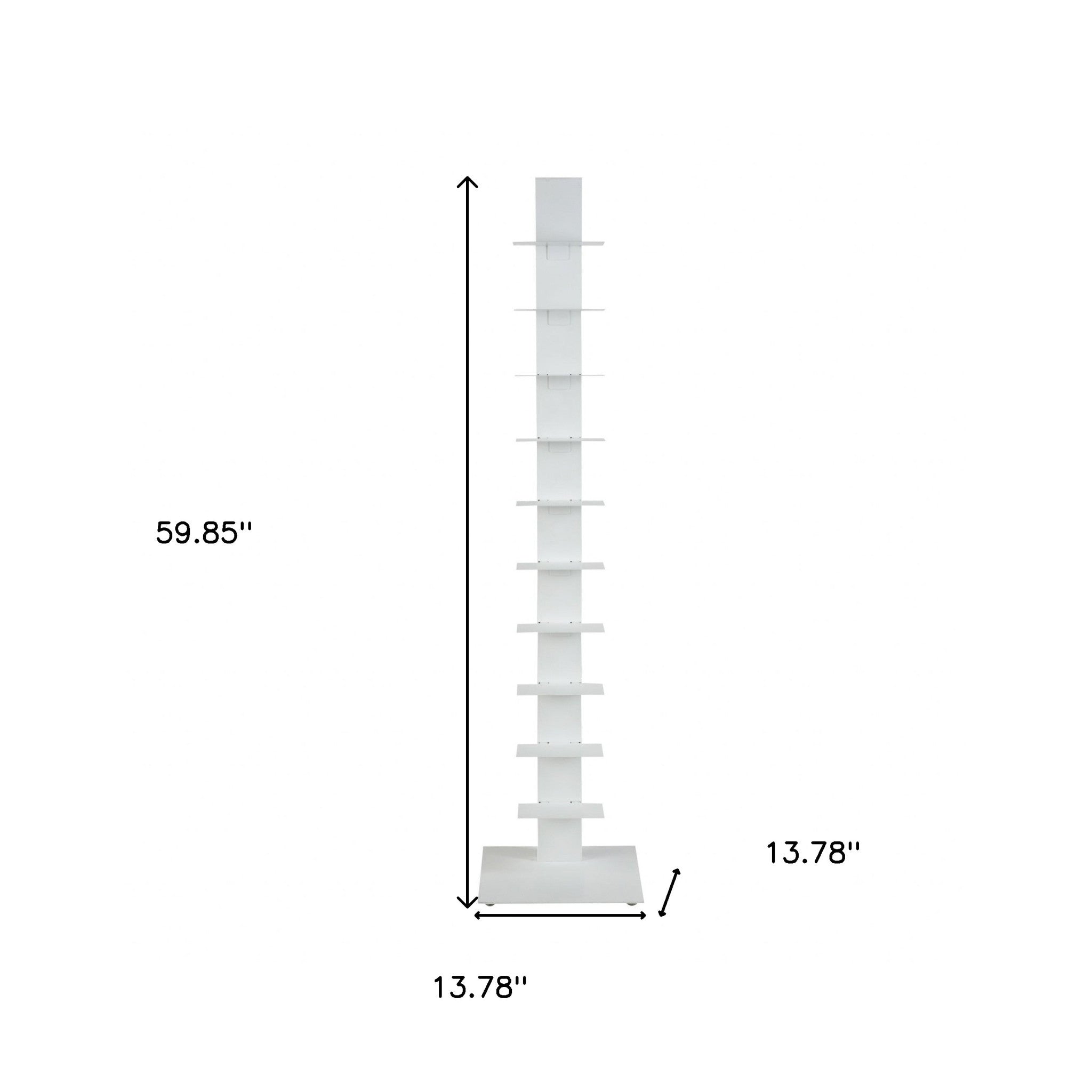60" White Metal Ten Shelf Modern Tower Bookcase-Bookcases-DECOROLALA