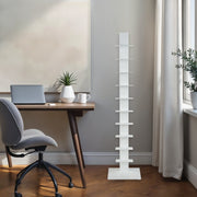 60" White Metal Ten Shelf Modern Tower Bookcase-Bookcases-DECOROLALA