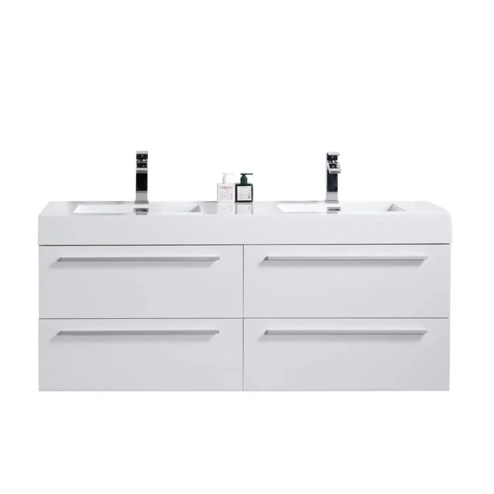 60" White Wall Mount Bathroom Vanity with White Polymarble Countertop-Migration_Bathroom Vanities-DECOROLALA