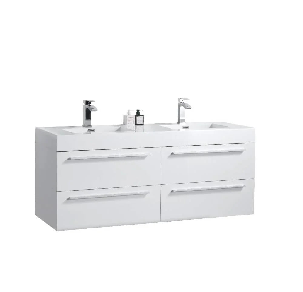60" White Wall Mount Bathroom Vanity with White Polymarble Countertop-Migration_Bathroom Vanities-DECOROLALA