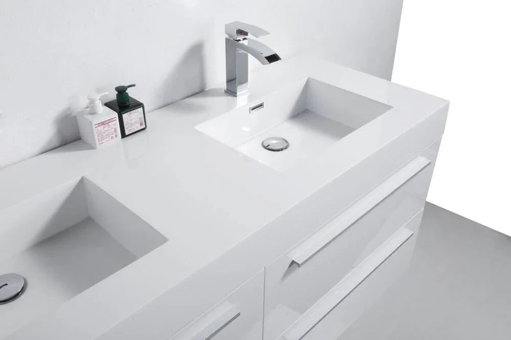 60" White Wall Mount Bathroom Vanity with White Polymarble Countertop-Migration_Bathroom Vanities-DECOROLALA