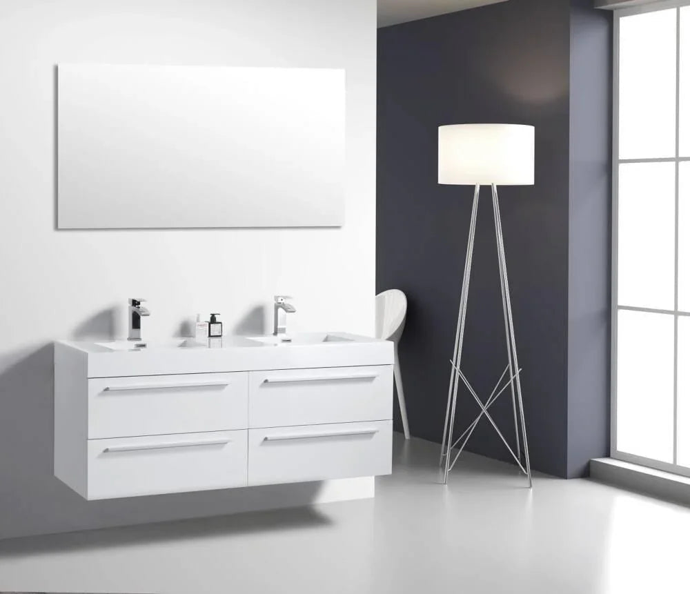 60" White Wall Mount Bathroom Vanity with White Polymarble Countertop-Migration_Bathroom Vanities-DECOROLALA