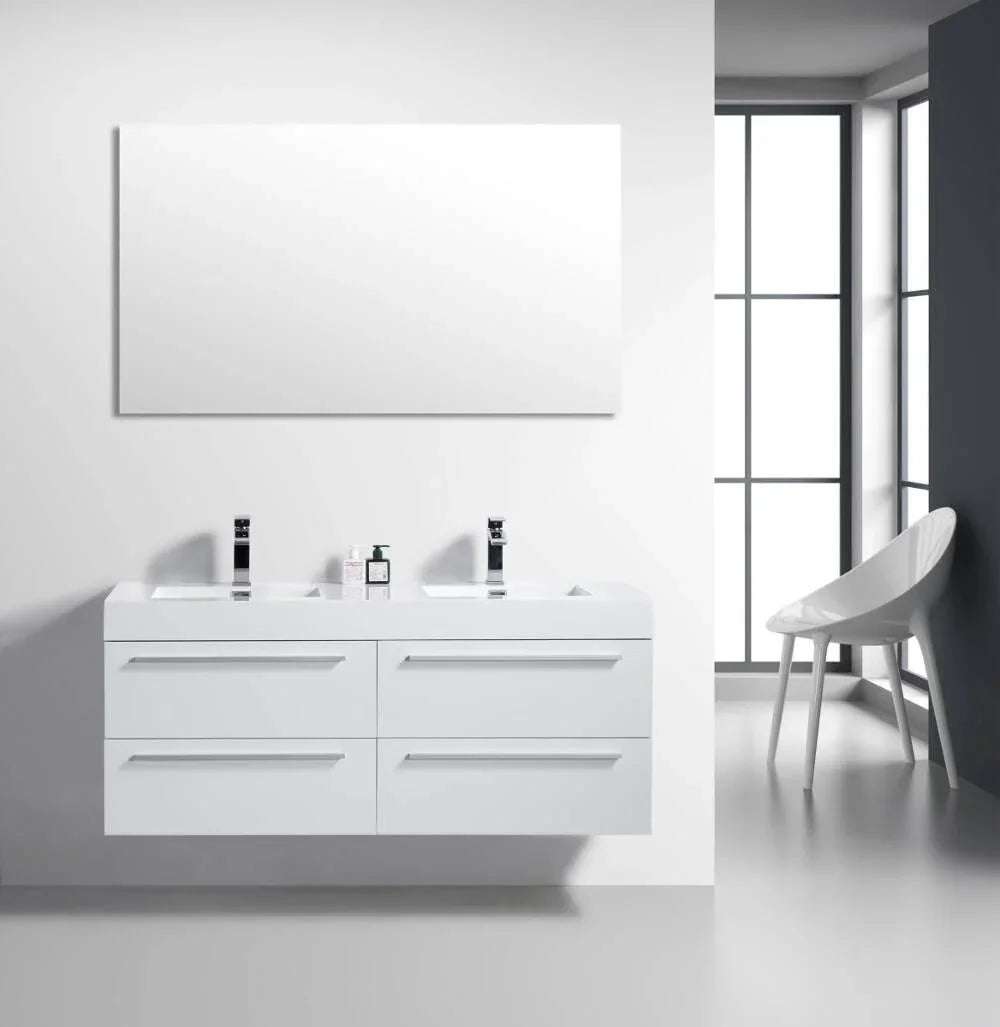 60" White Wall Mount Bathroom Vanity with White Polymarble Countertop-Migration_Bathroom Vanities-DECOROLALA