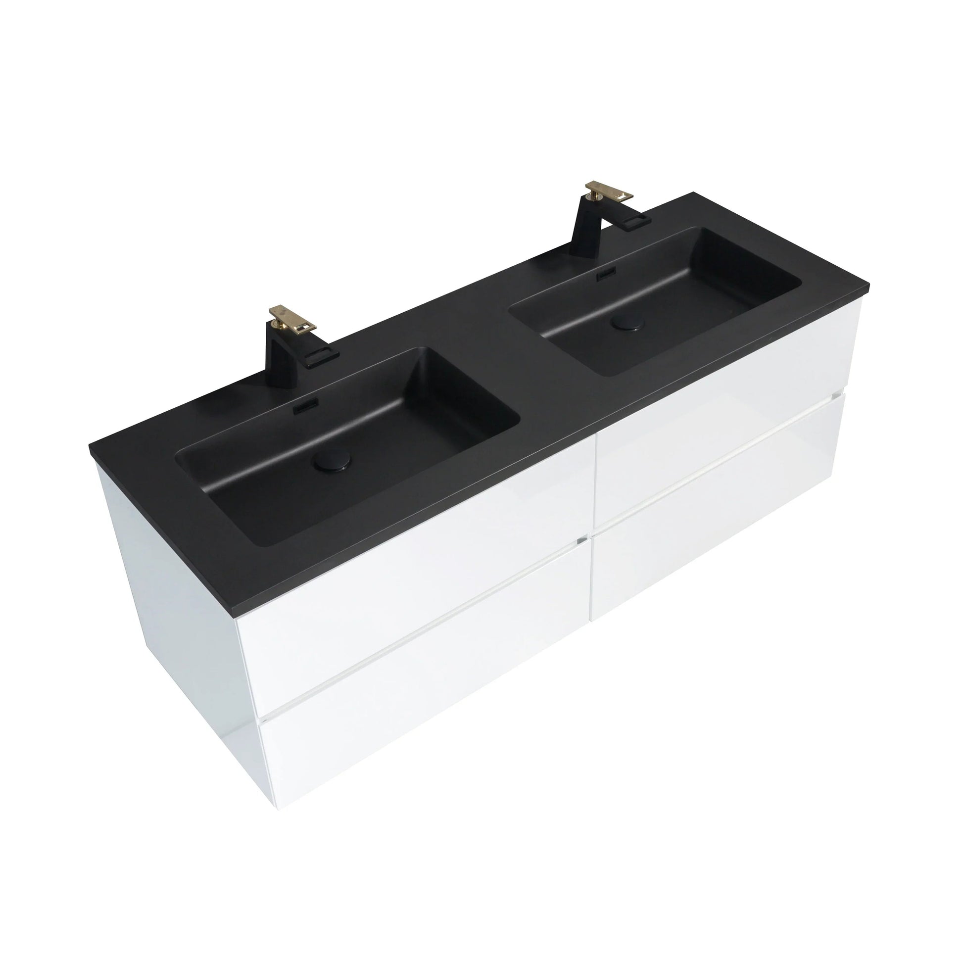 60" White Wall Mount Double Sink Bathroom Vanity with Black Engineered Quartz Countertop-Migration_Bathroom Vanities-DECOROLALA