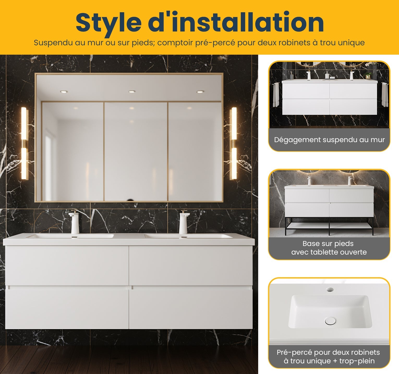 60" White Wall Mount Double Sink Bathroom Vanity with White Polymarble Countertop-Migration_Bathroom Vanities-DECOROLALA