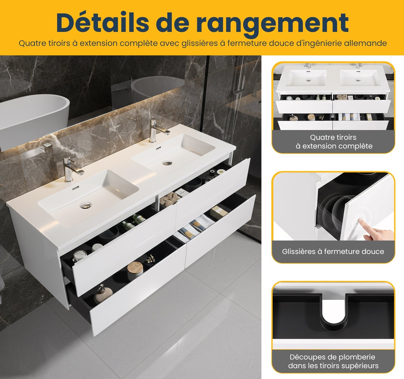 60" White Wall Mount Double Sink Bathroom Vanity with White Polymarble Countertop-Migration_Bathroom Vanities-DECOROLALA