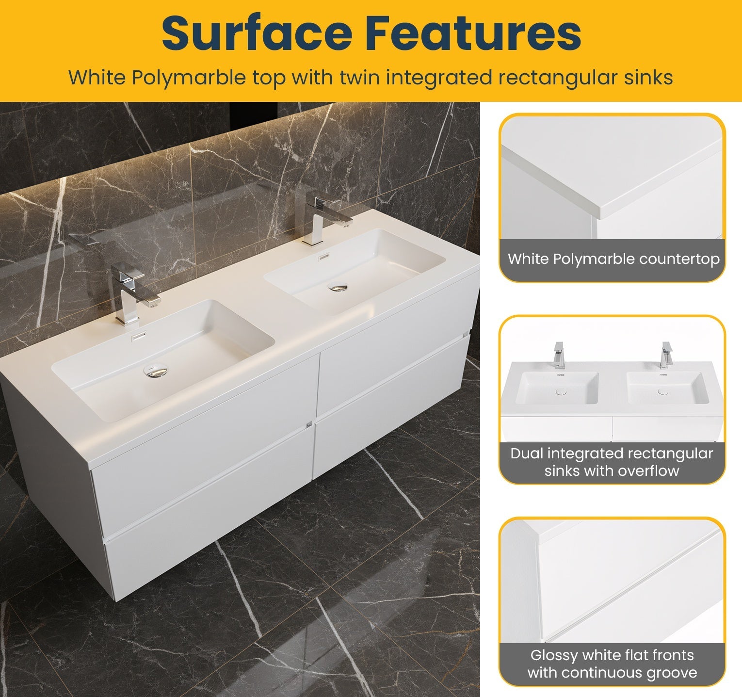 60" White Wall Mount Double Sink Bathroom Vanity with White Polymarble Countertop-Migration_Bathroom Vanities-DECOROLALA