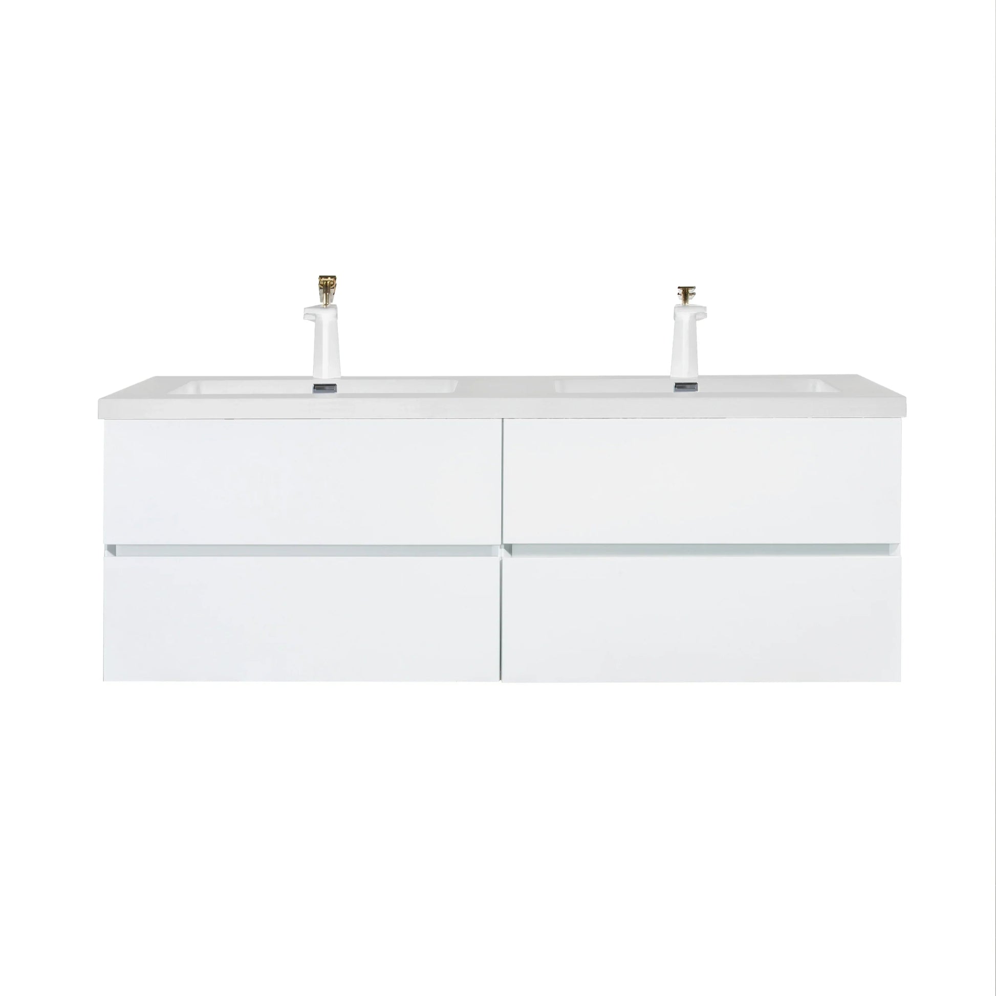 60" White Wall Mount Double Sink Bathroom Vanity with White Polymarble Countertop-Migration_Bathroom Vanities-DECOROLALA
